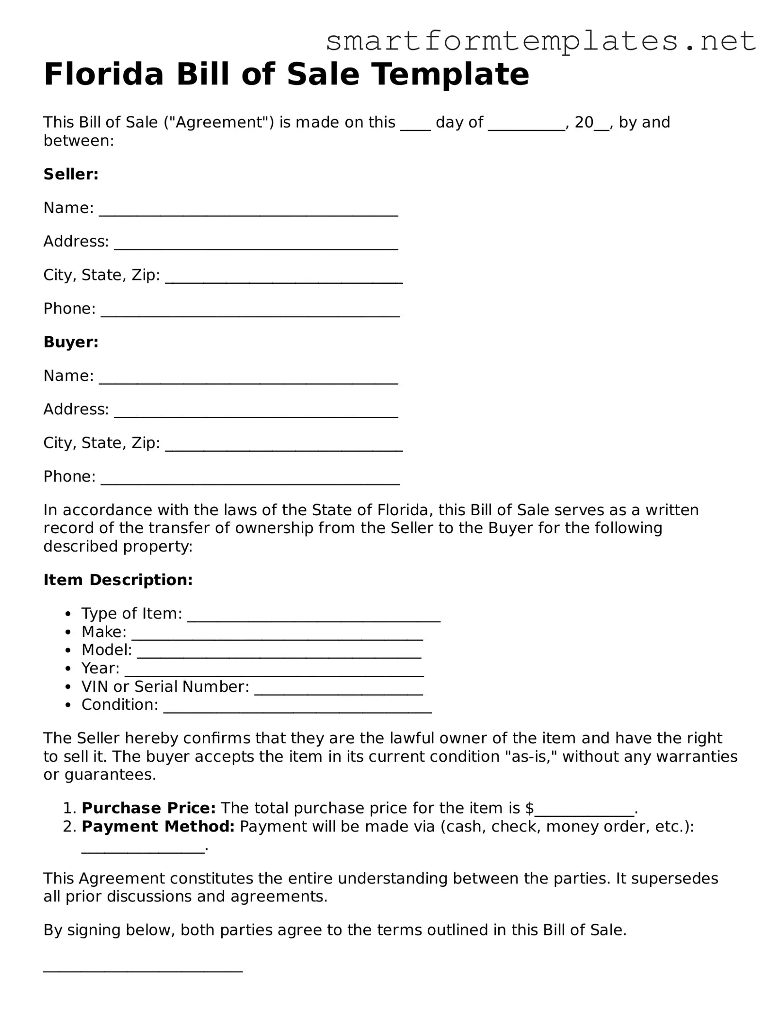 Official Florida Bill of Sale Form