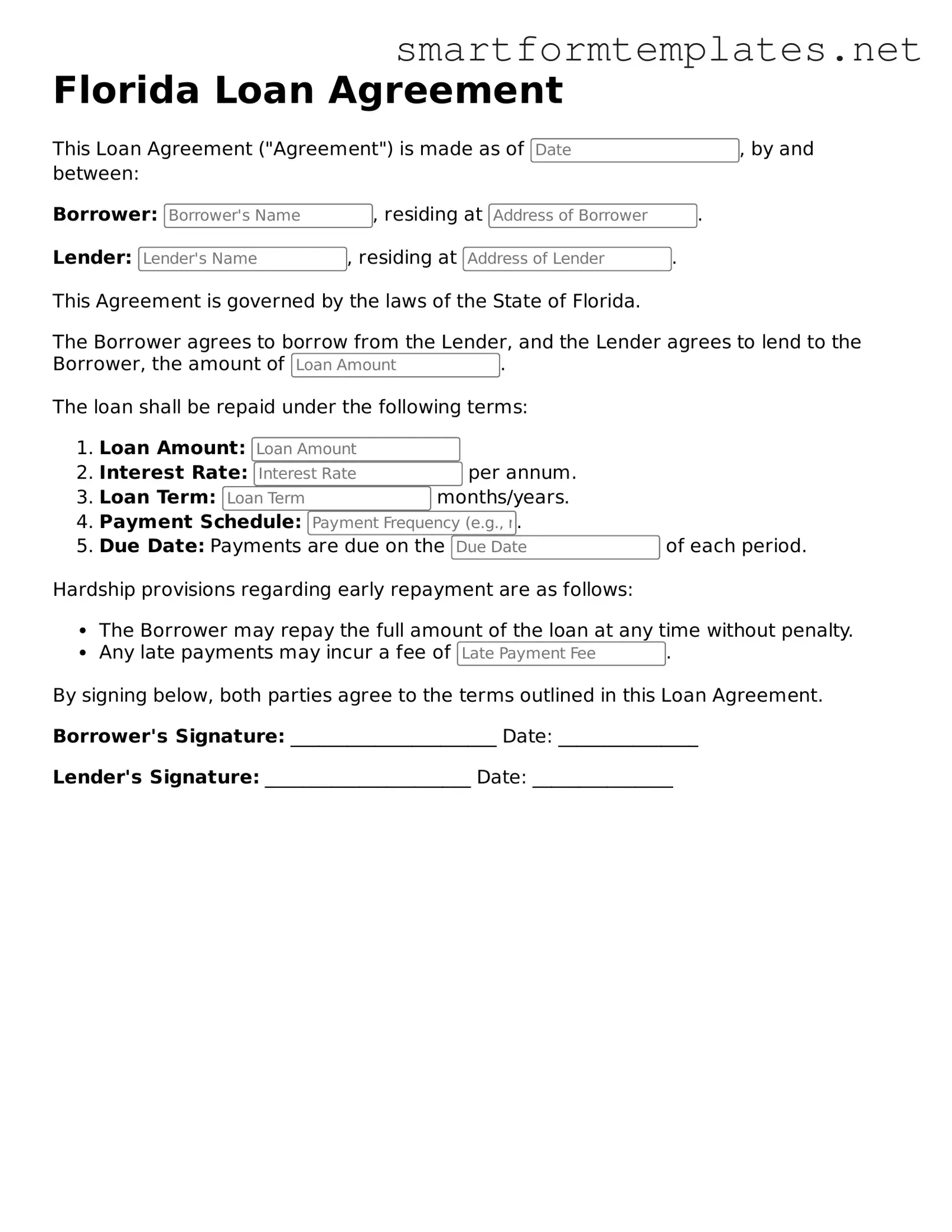 Official Florida Loan Agreement Form