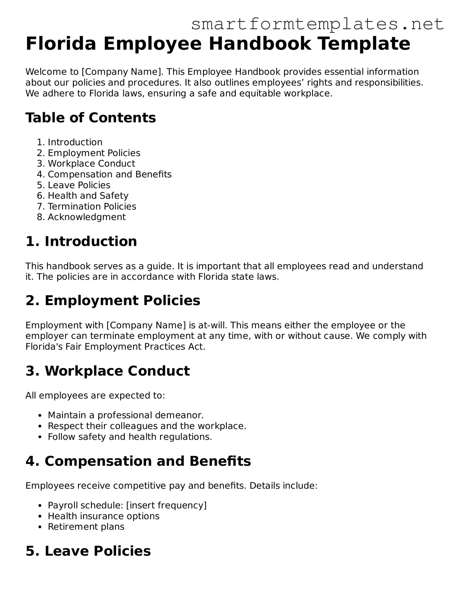 Official Florida Employee Handbook Form