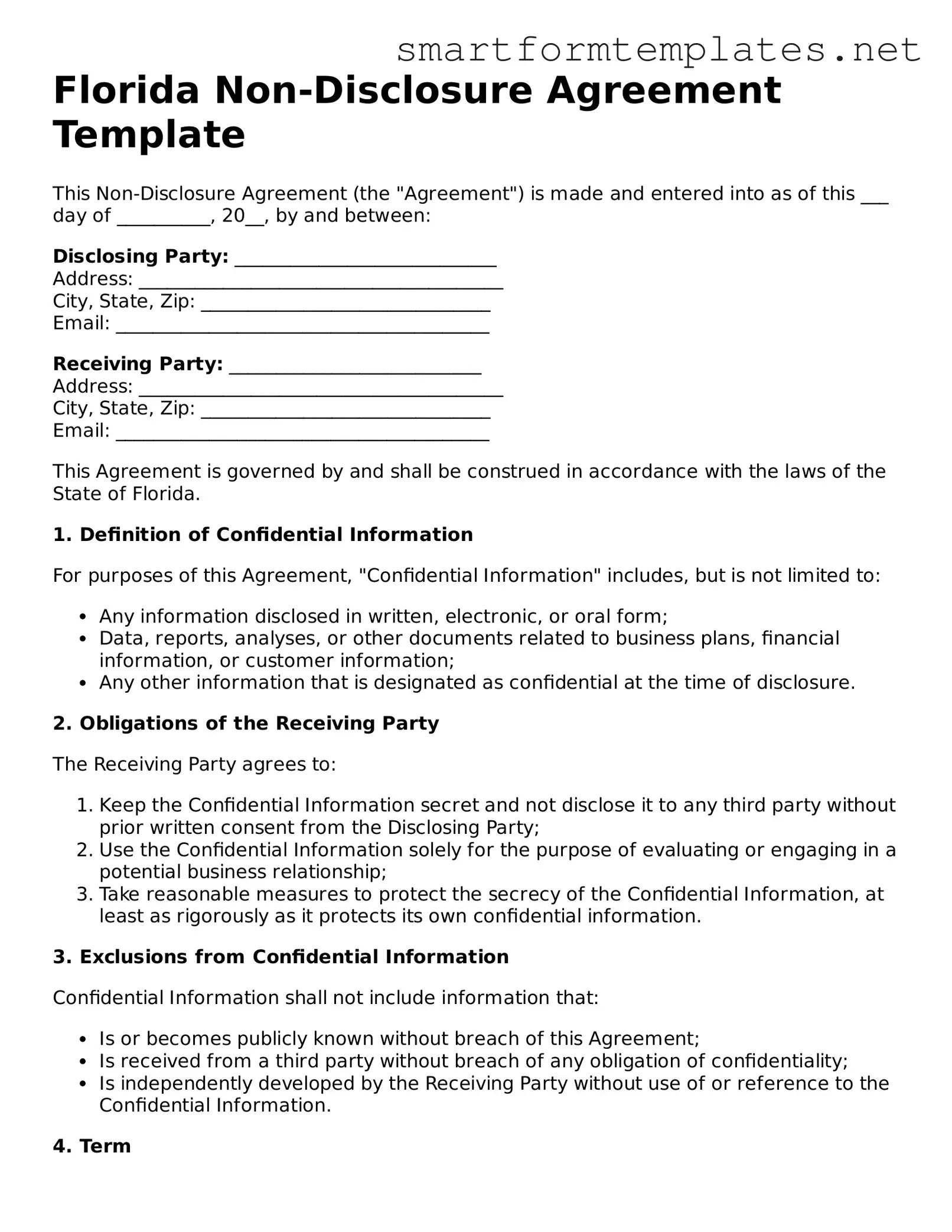 Official Florida Non-disclosure Agreement Form