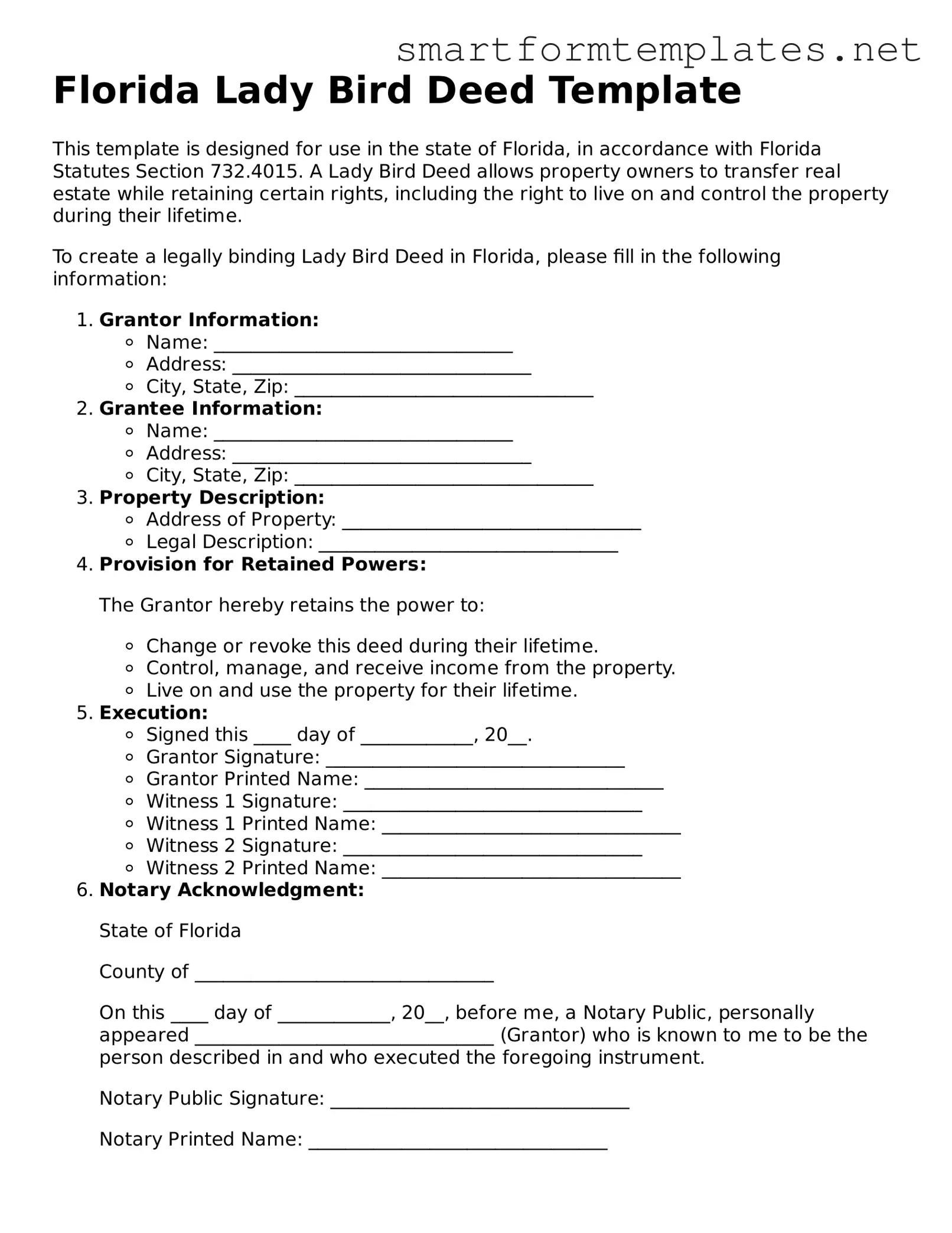 Official Florida Lady Bird Deed Form