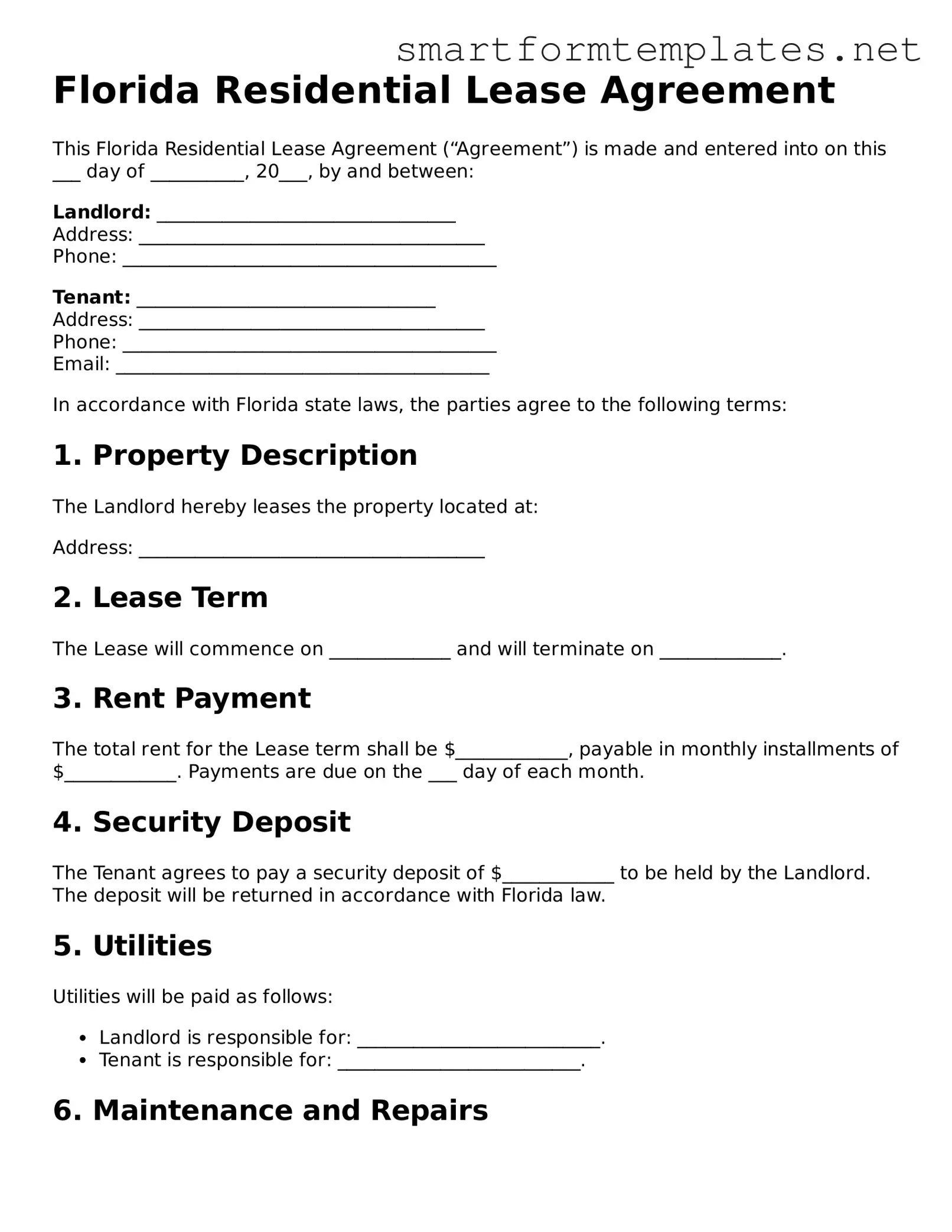 Official Florida Residential Lease Agreement Form