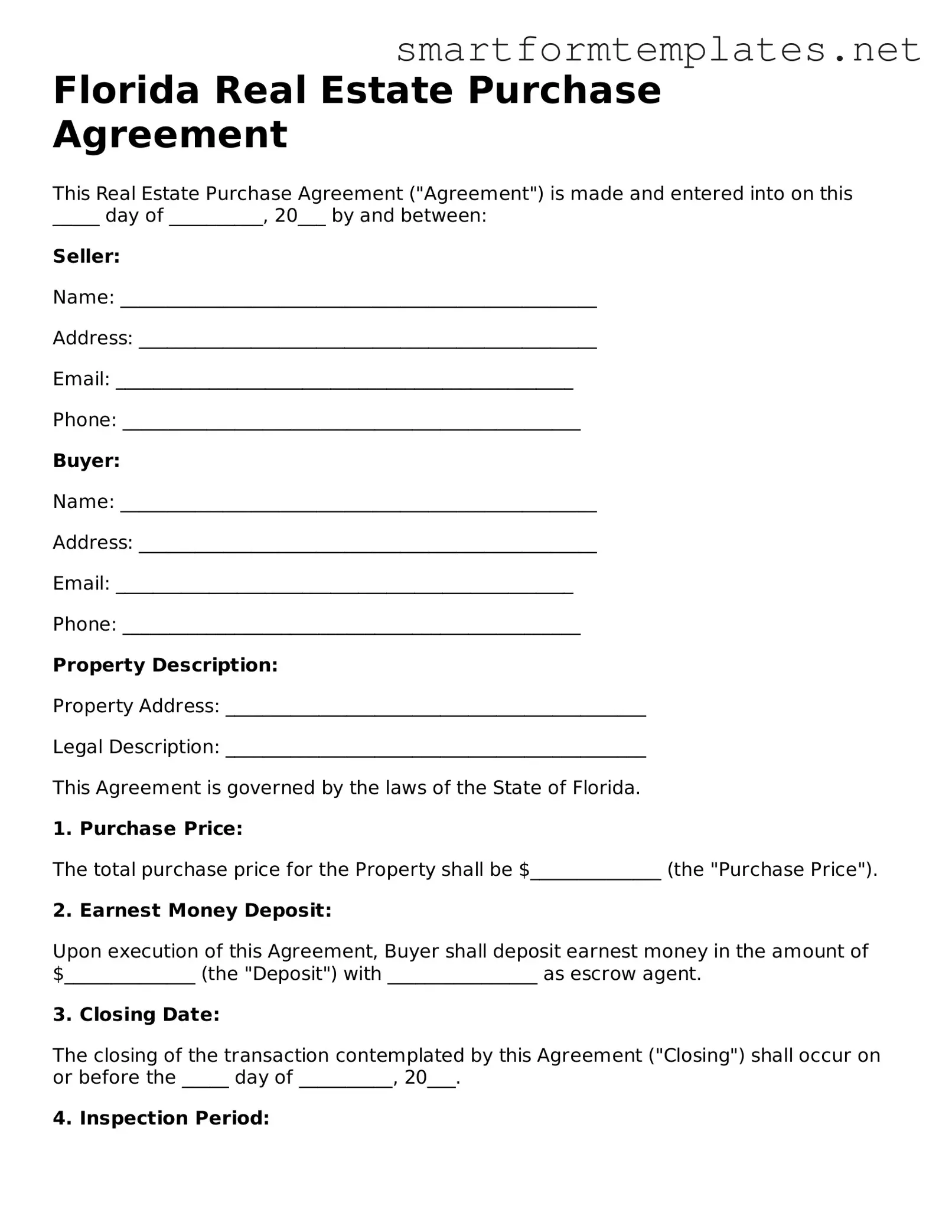 Official Florida Real Estate Purchase Agreement Form