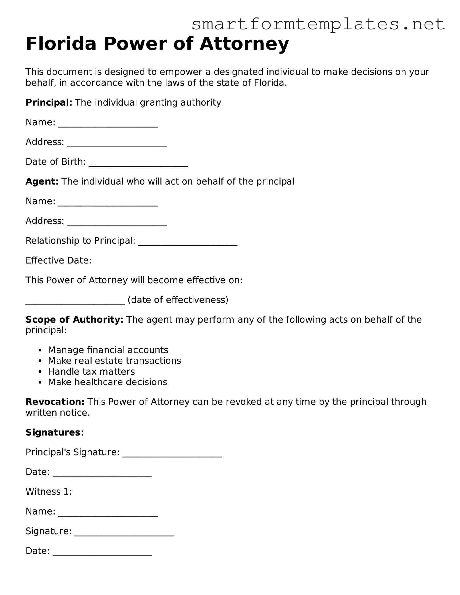 Official Florida Power of Attorney Form