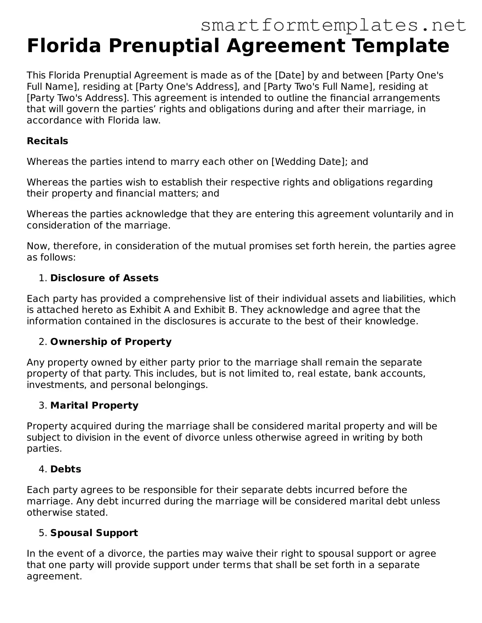 Official Florida Prenuptial Agreement Form