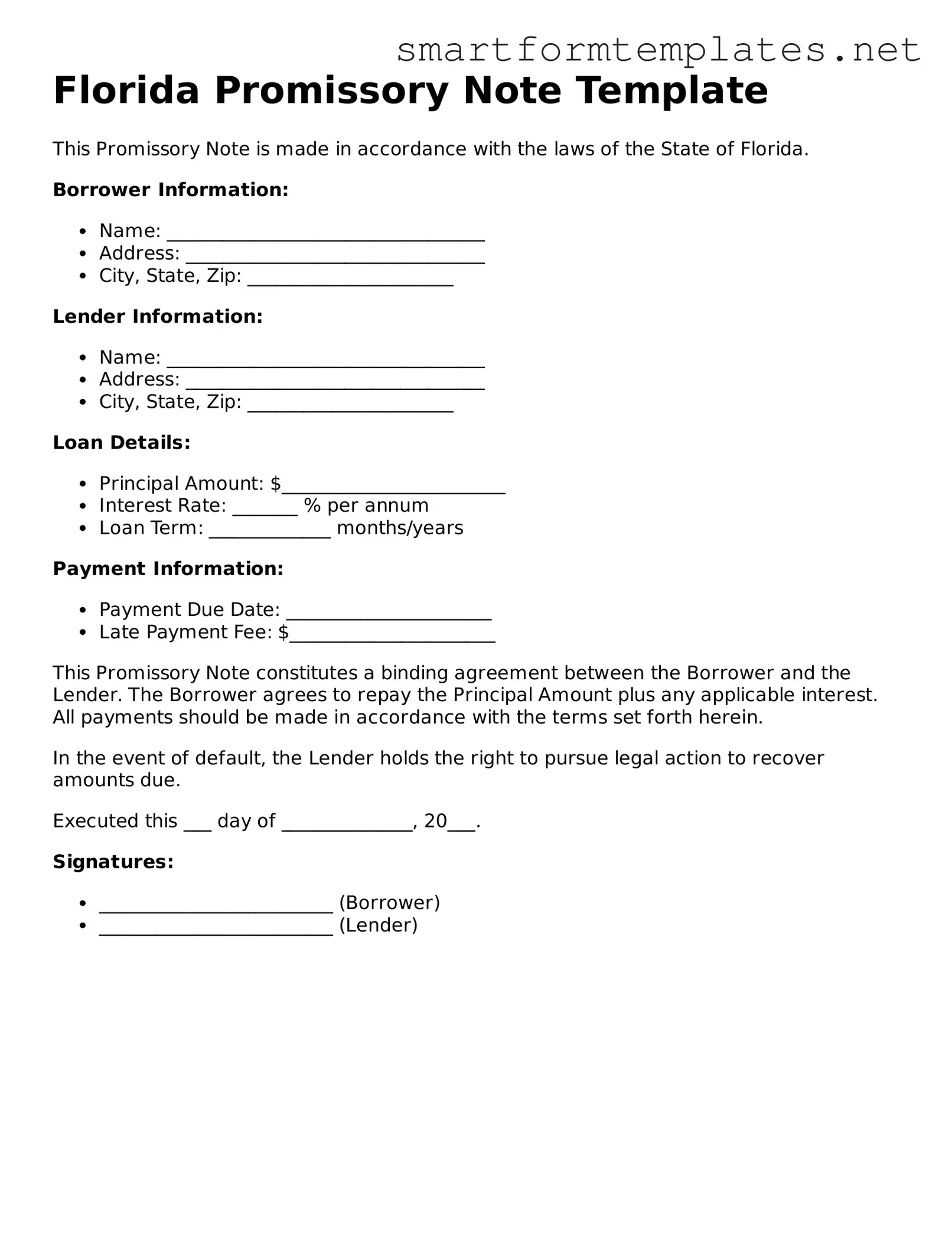 Official Florida Promissory Note Form