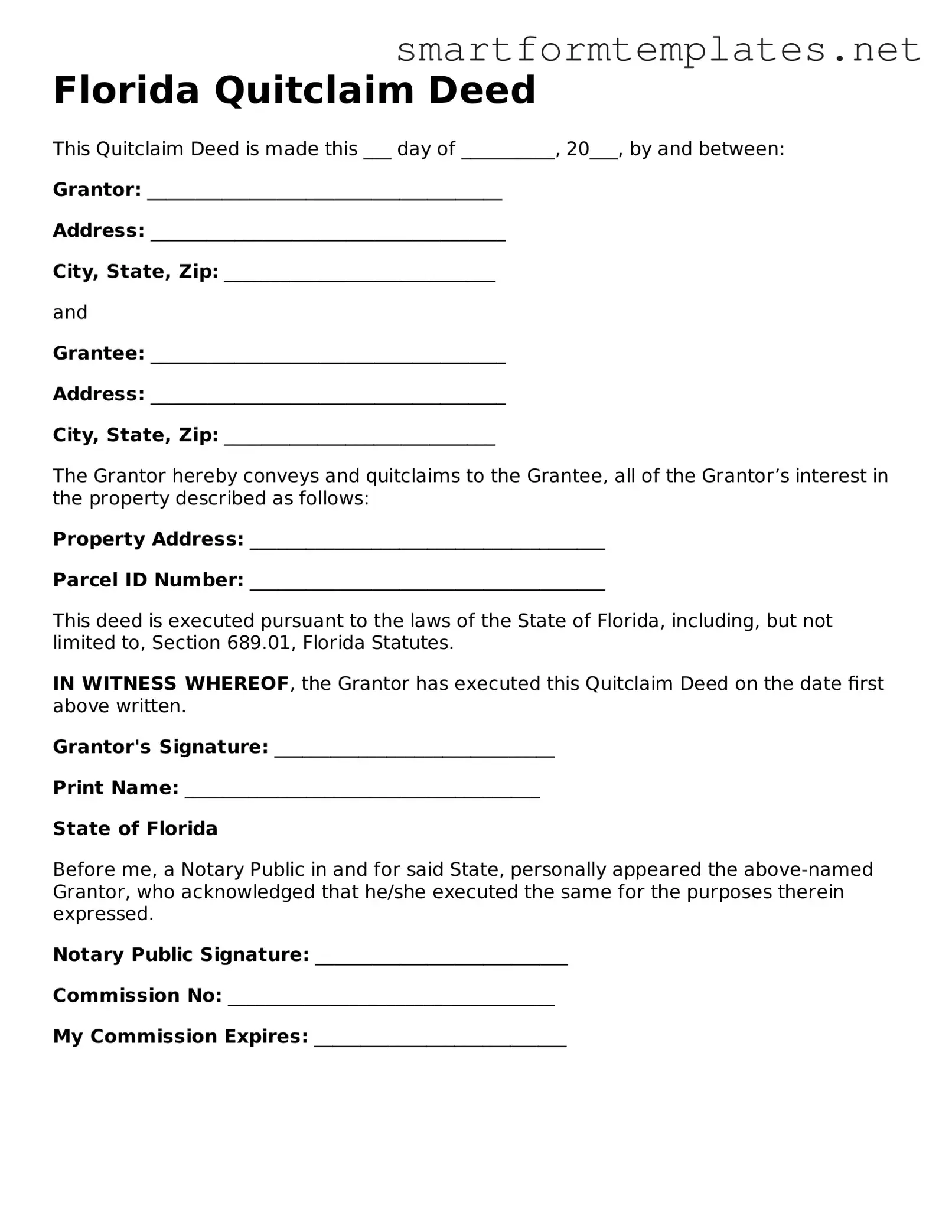 Official Florida Quitclaim Deed Form
