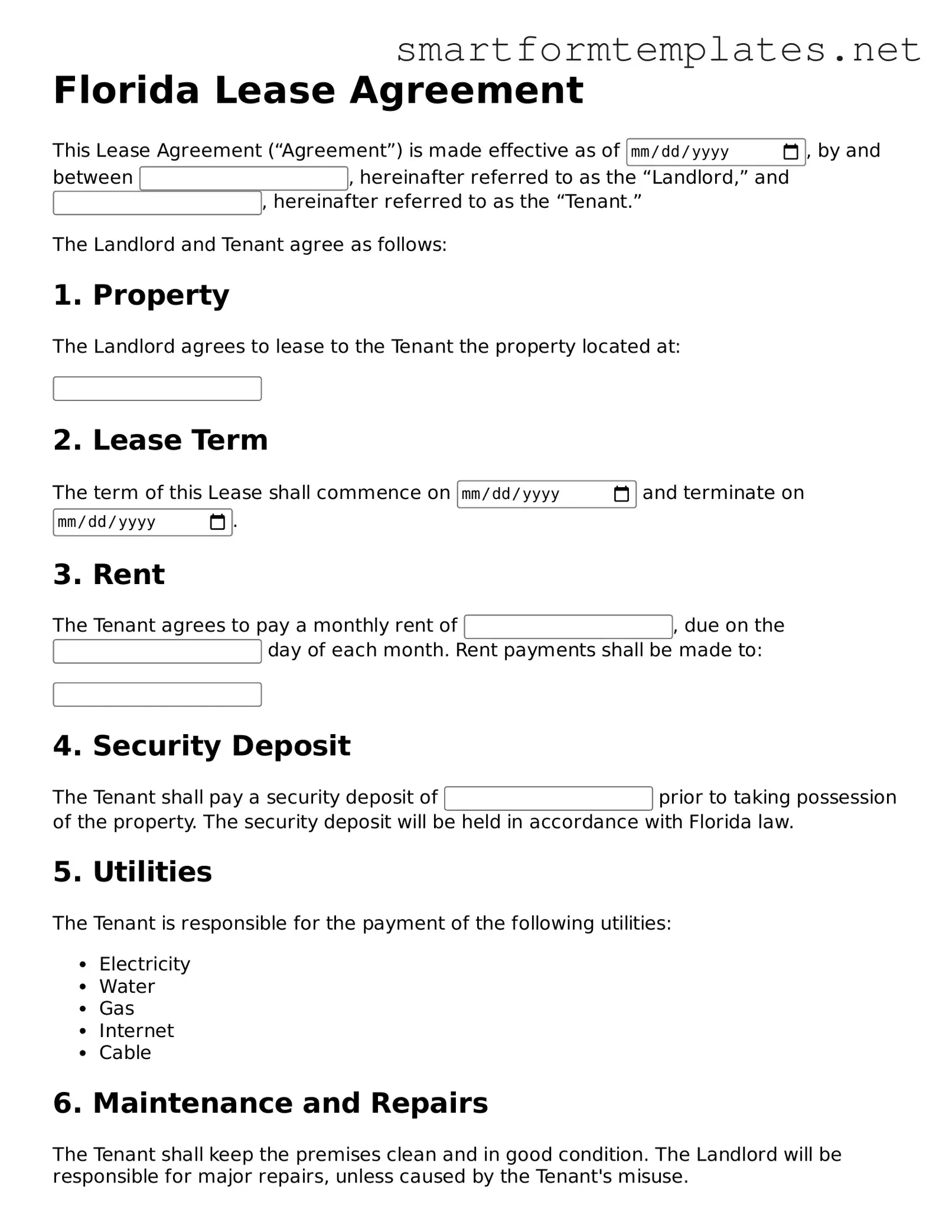 Official Florida Lease Agreement Form