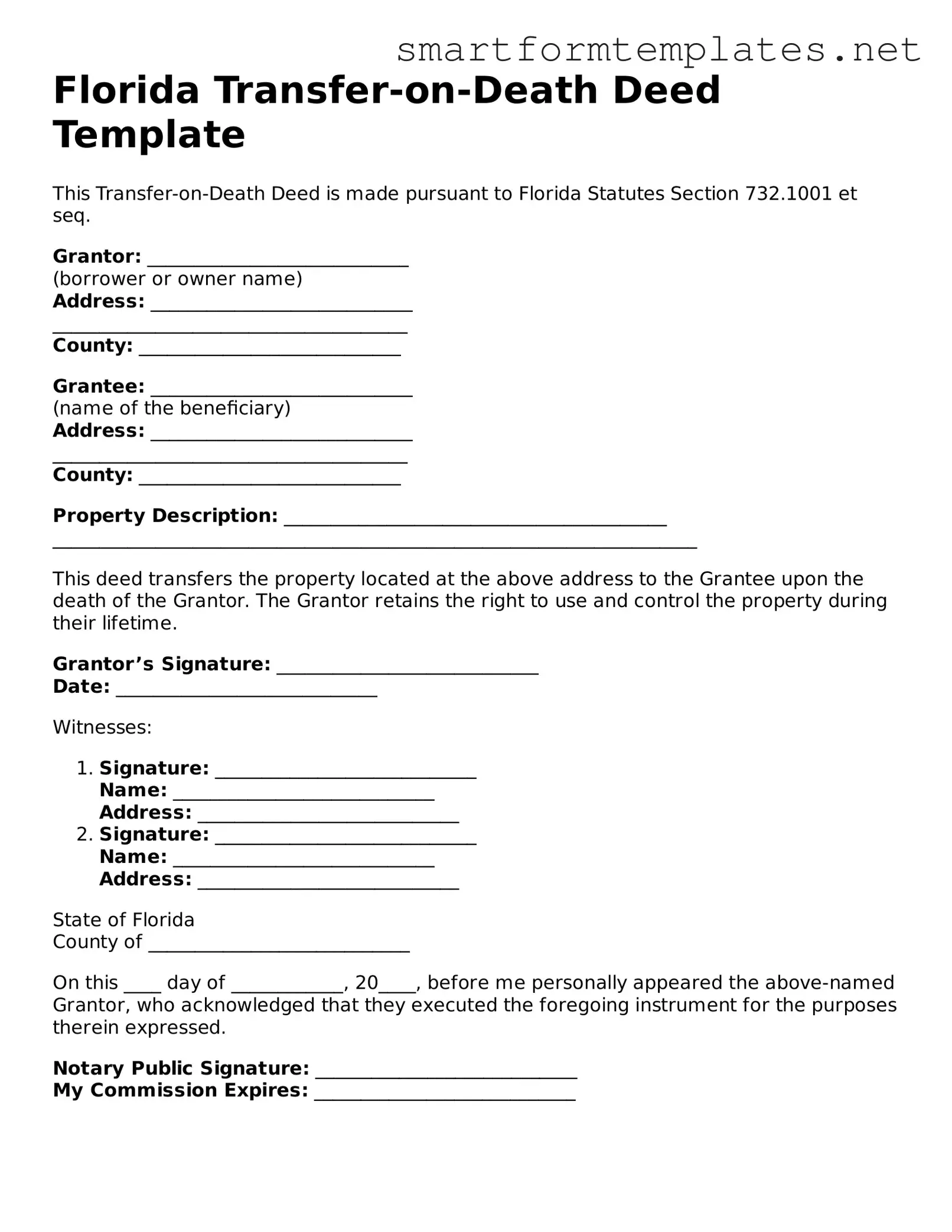 Official Florida Transfer-on-Death Deed Form