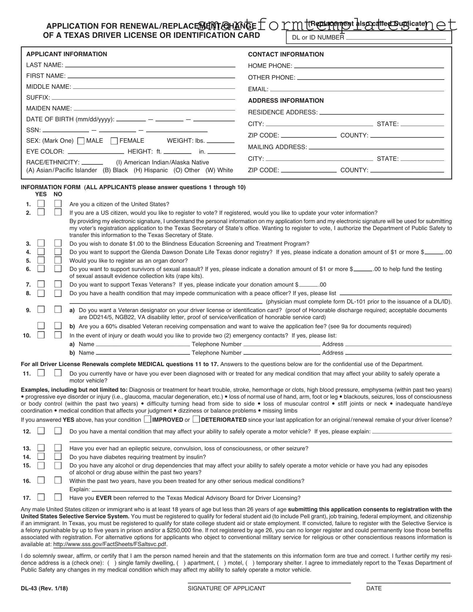 Free DL-43 PDF Form
