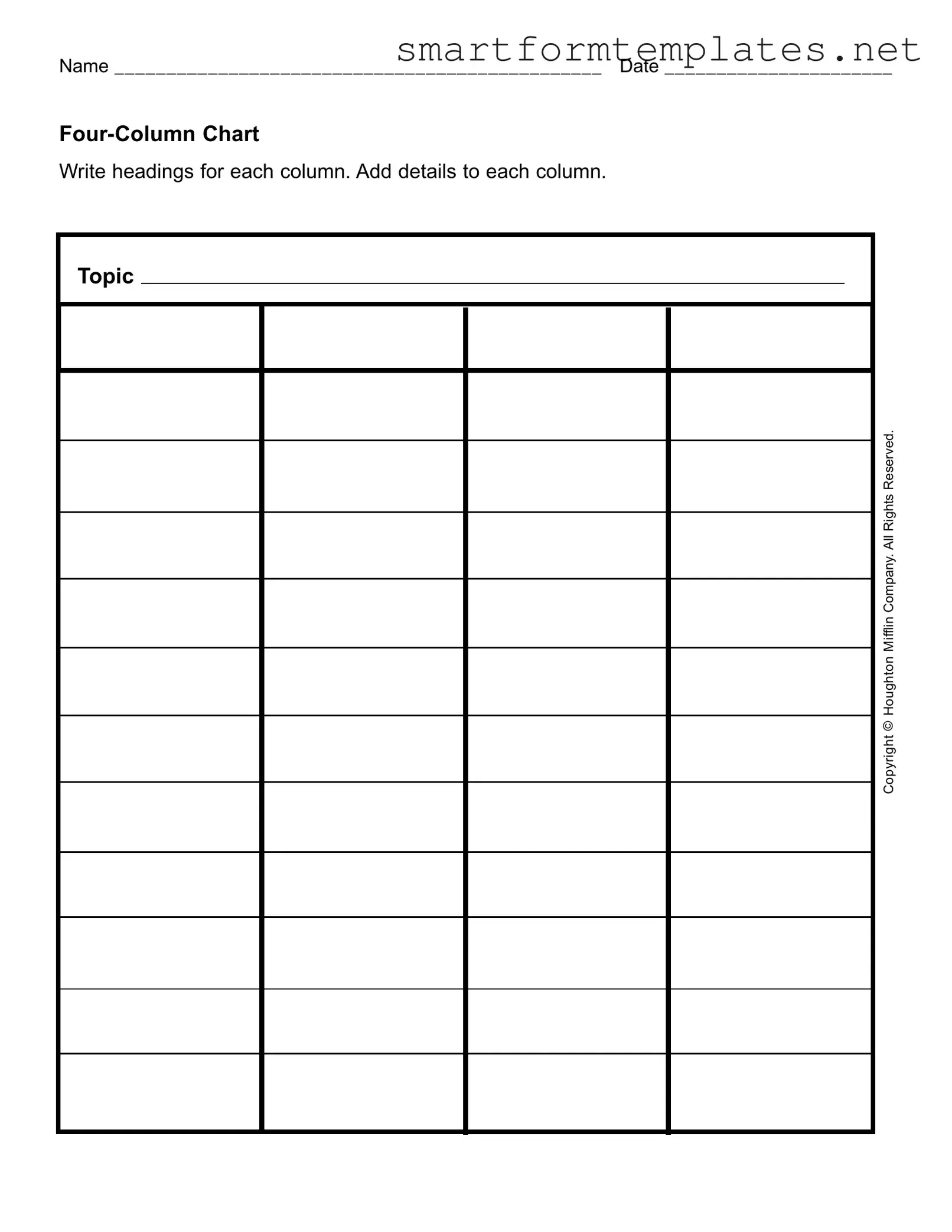 Free Four Column Chart PDF Form
