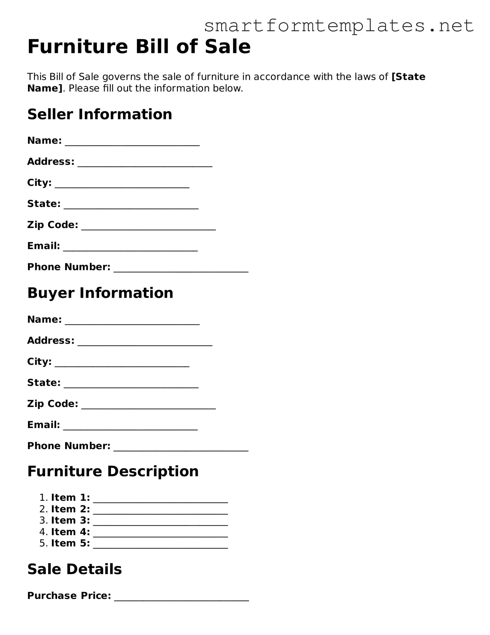 Furniture Bill of Sale Template