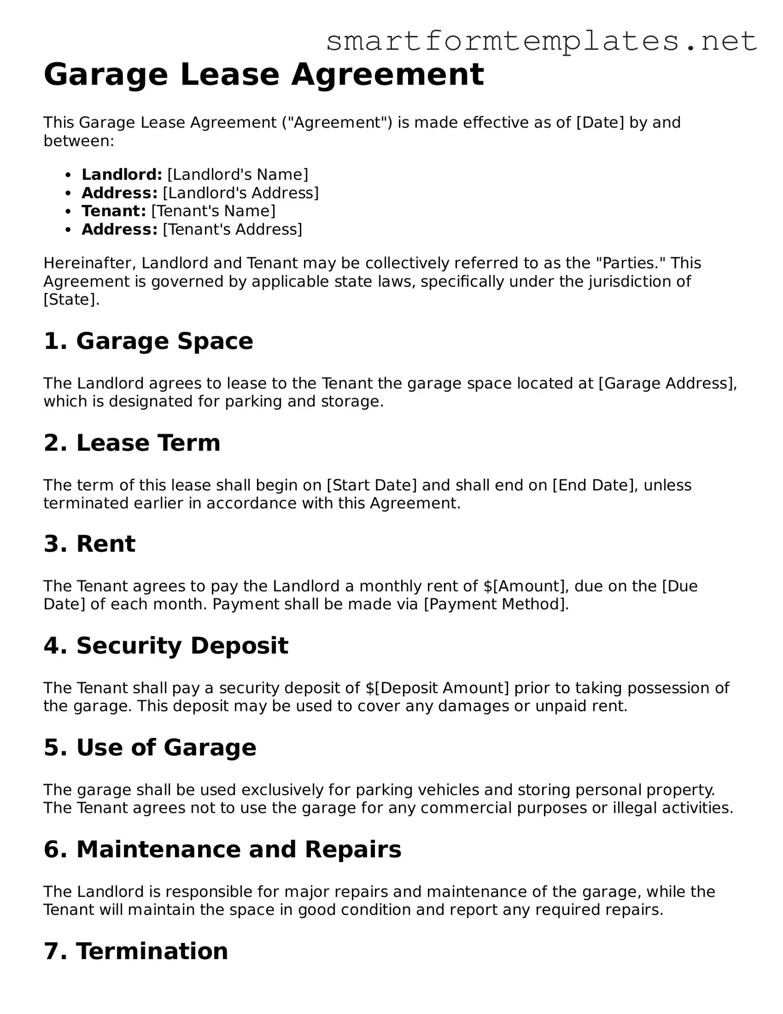 Garage Lease Agreement Template