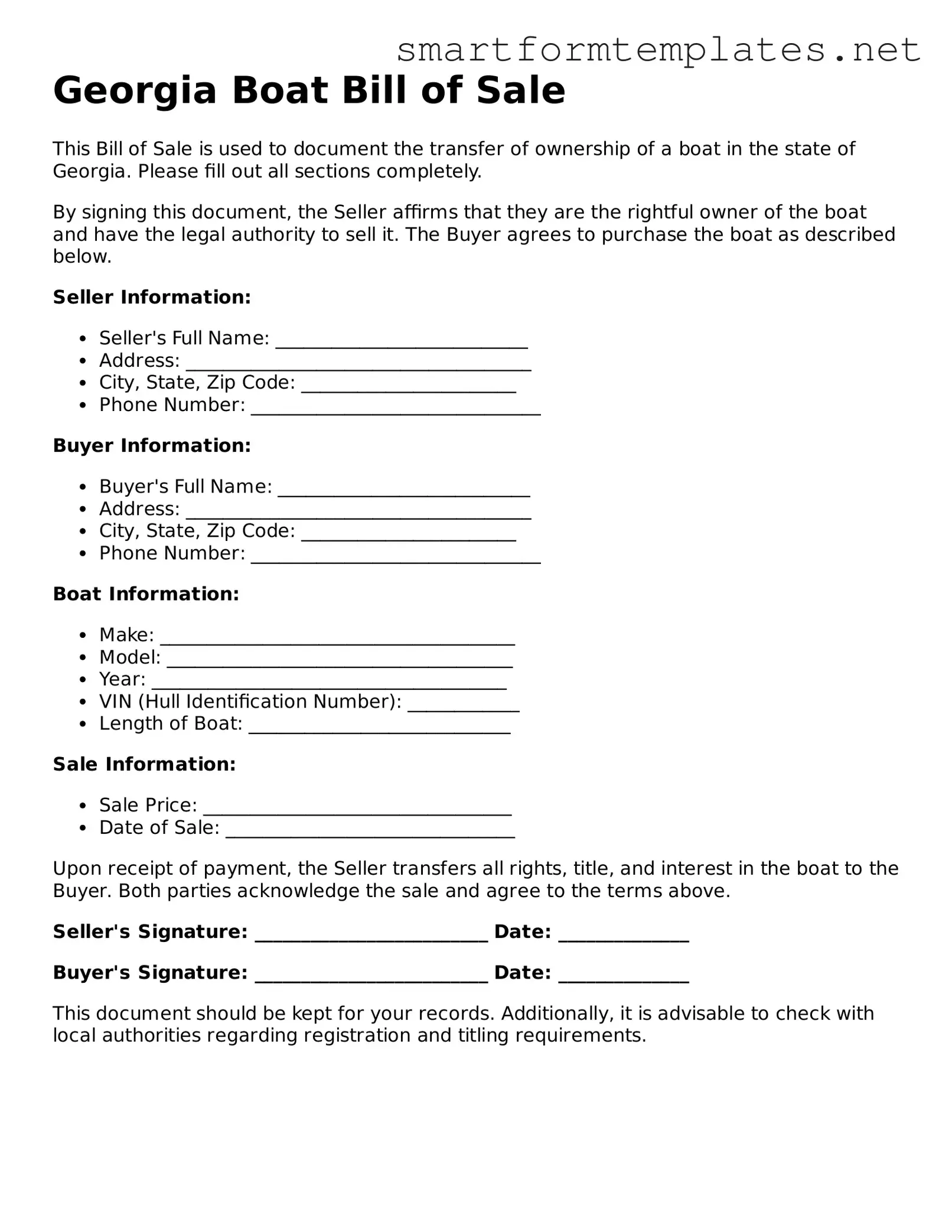 Official Georgia Boat Bill of Sale Form