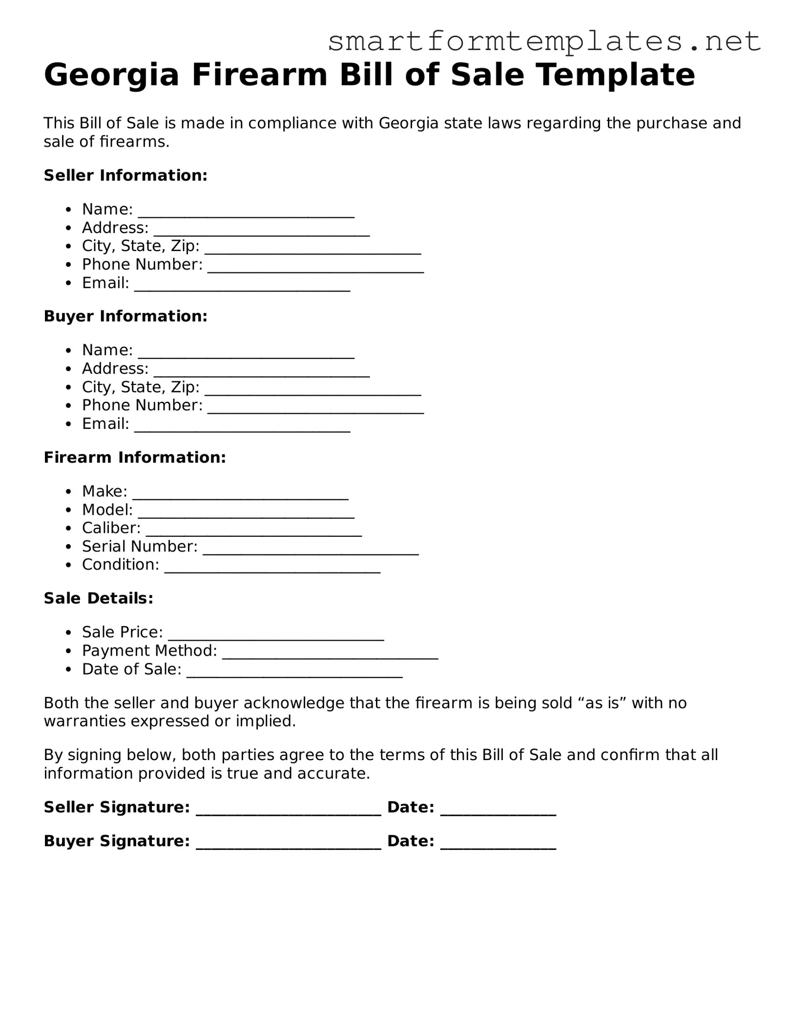 Official Georgia Firearm Bill of Sale Form