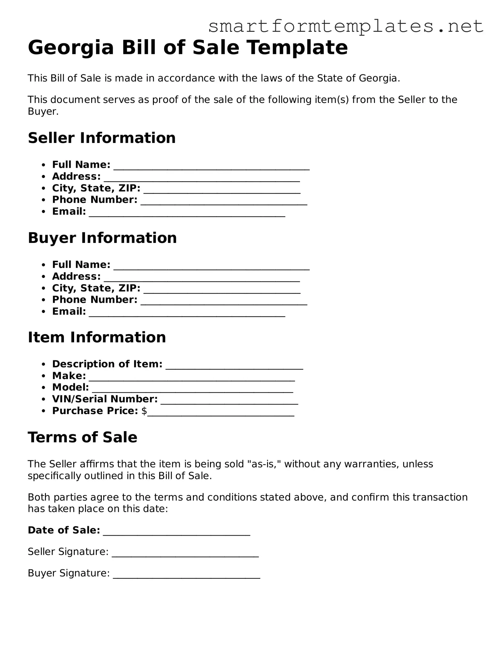 Official Georgia Bill of Sale Form