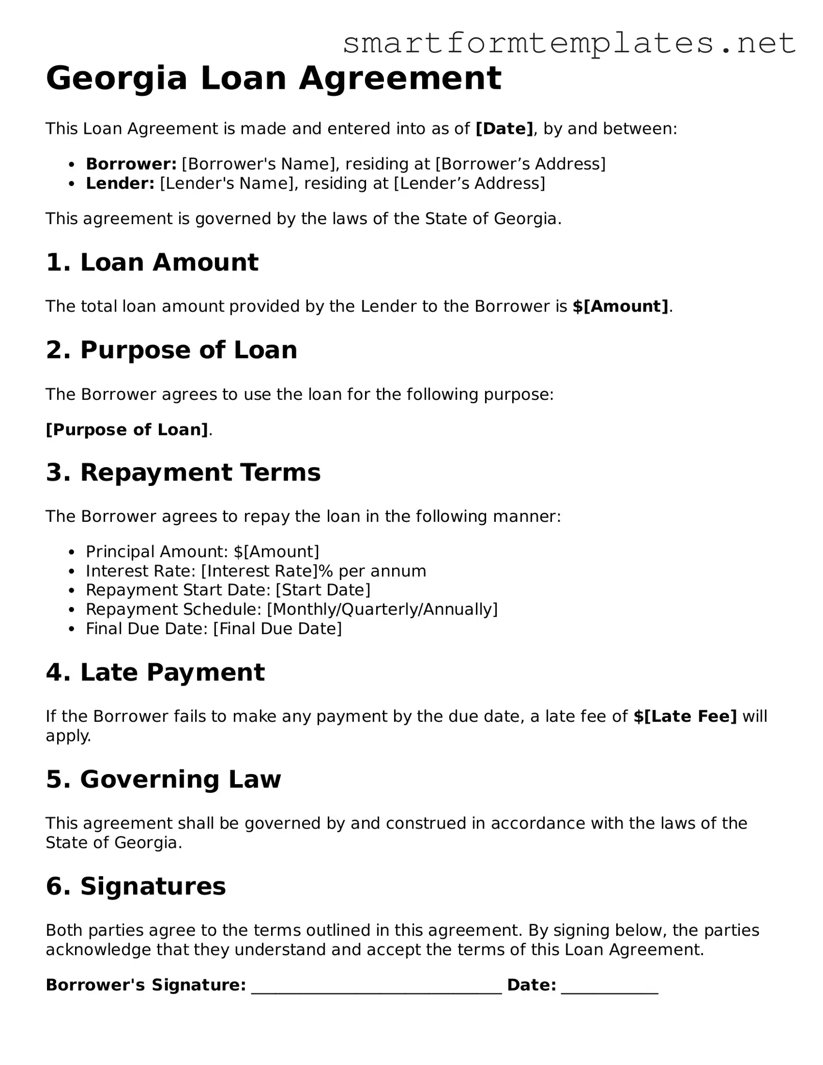 Official Georgia Loan Agreement Form