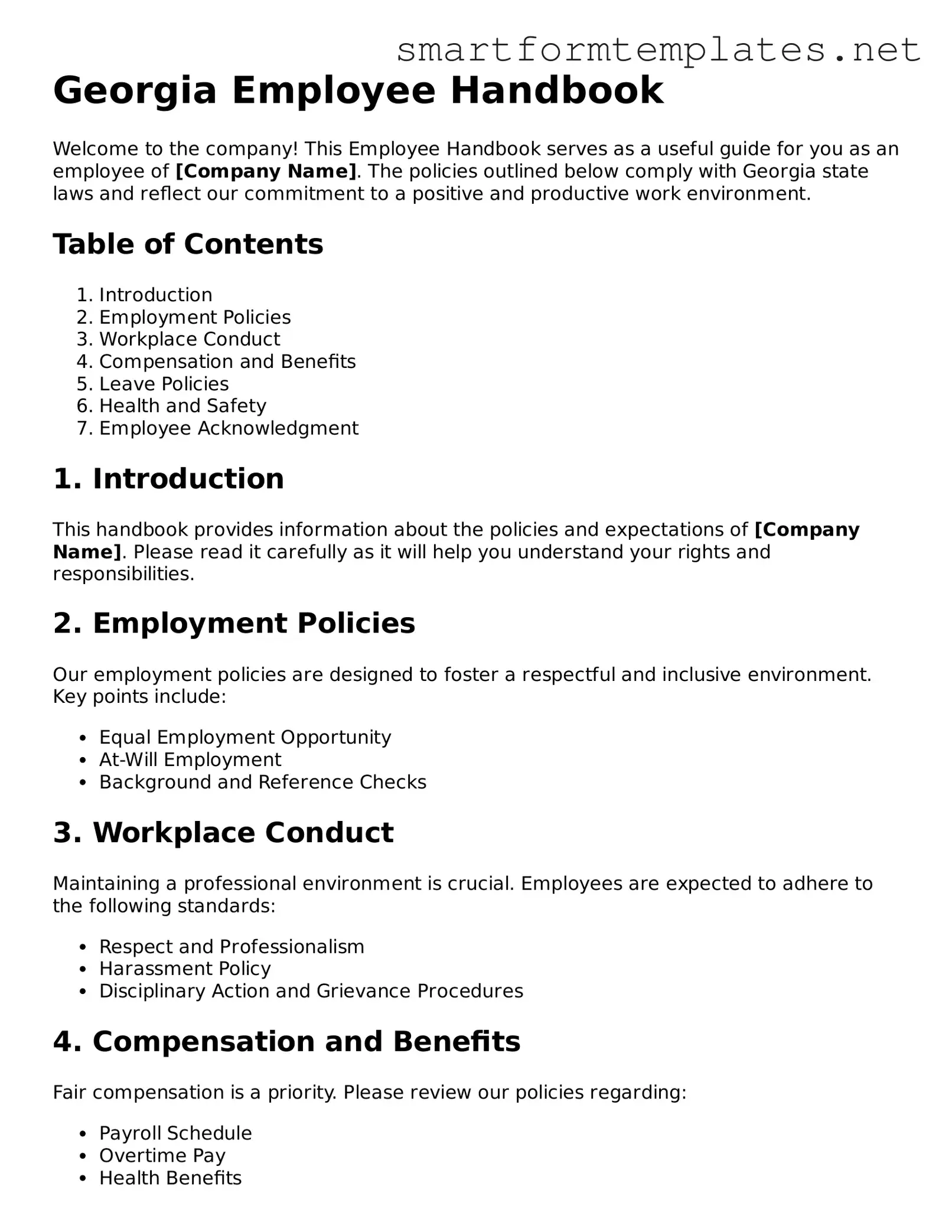 Official Georgia Employee Handbook Form