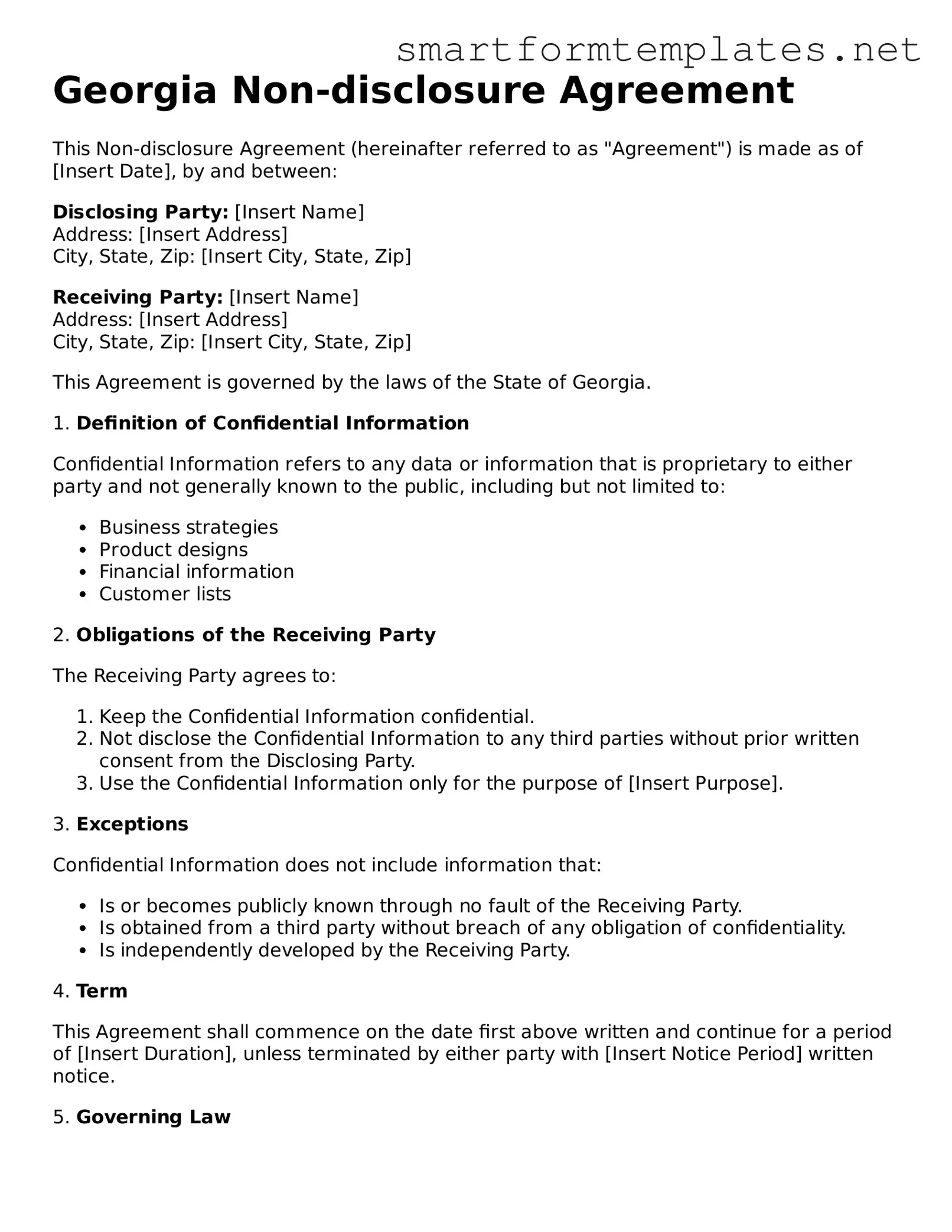 Official Georgia Non-disclosure Agreement Form