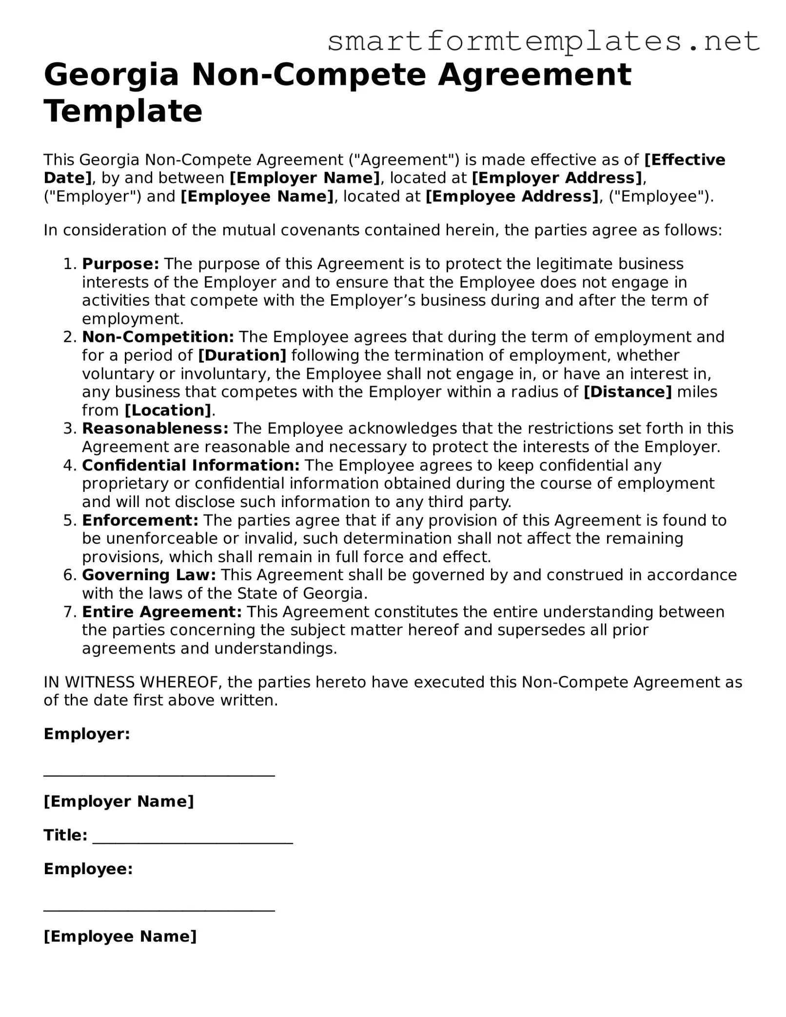 Official Georgia Non-compete Agreement Form