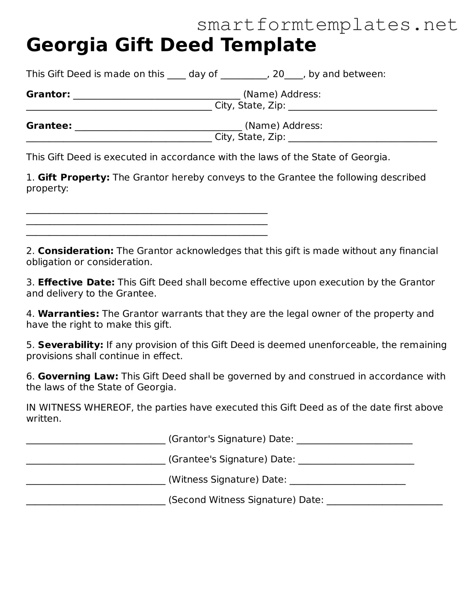 Official Georgia Gift Deed Form