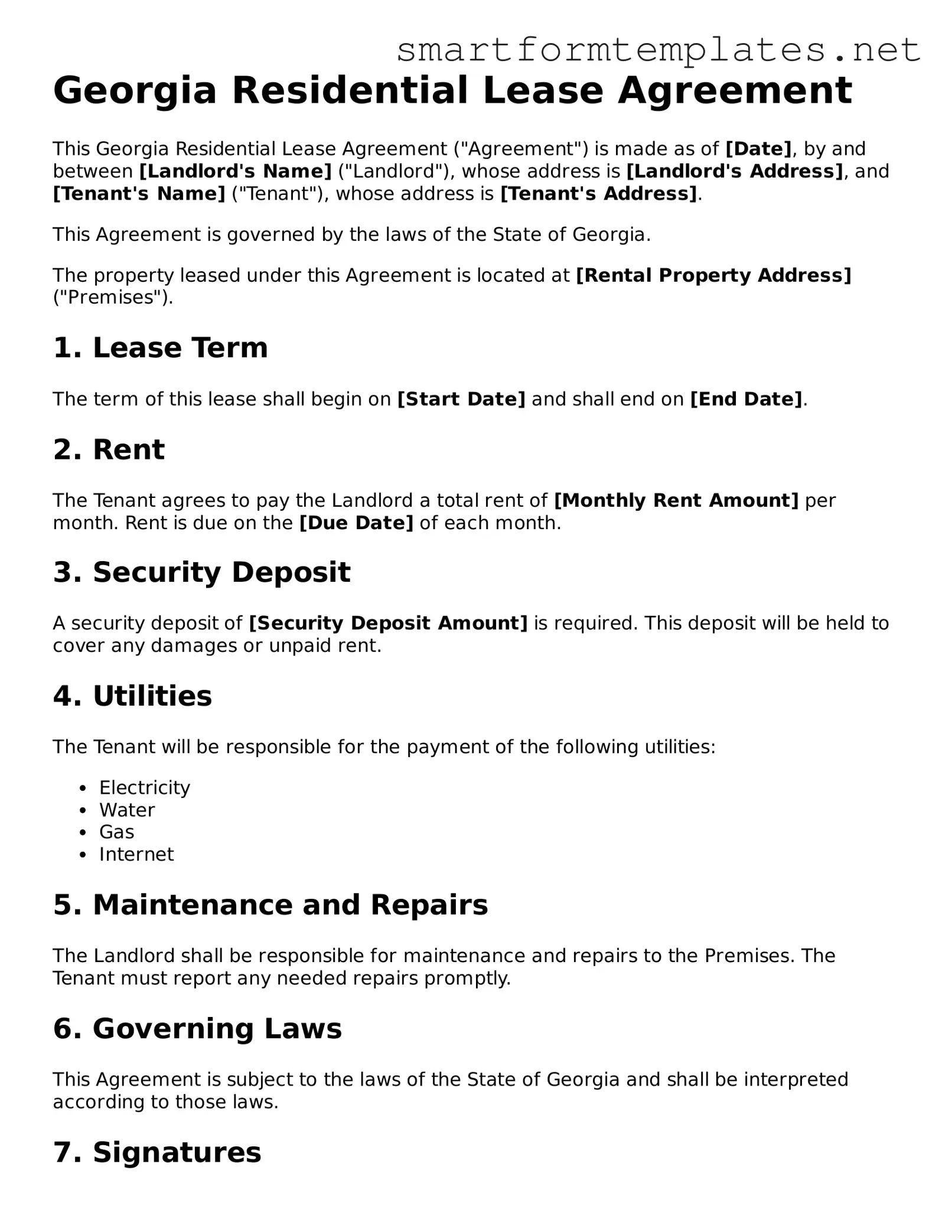 Official Georgia Residential Lease Agreement Form