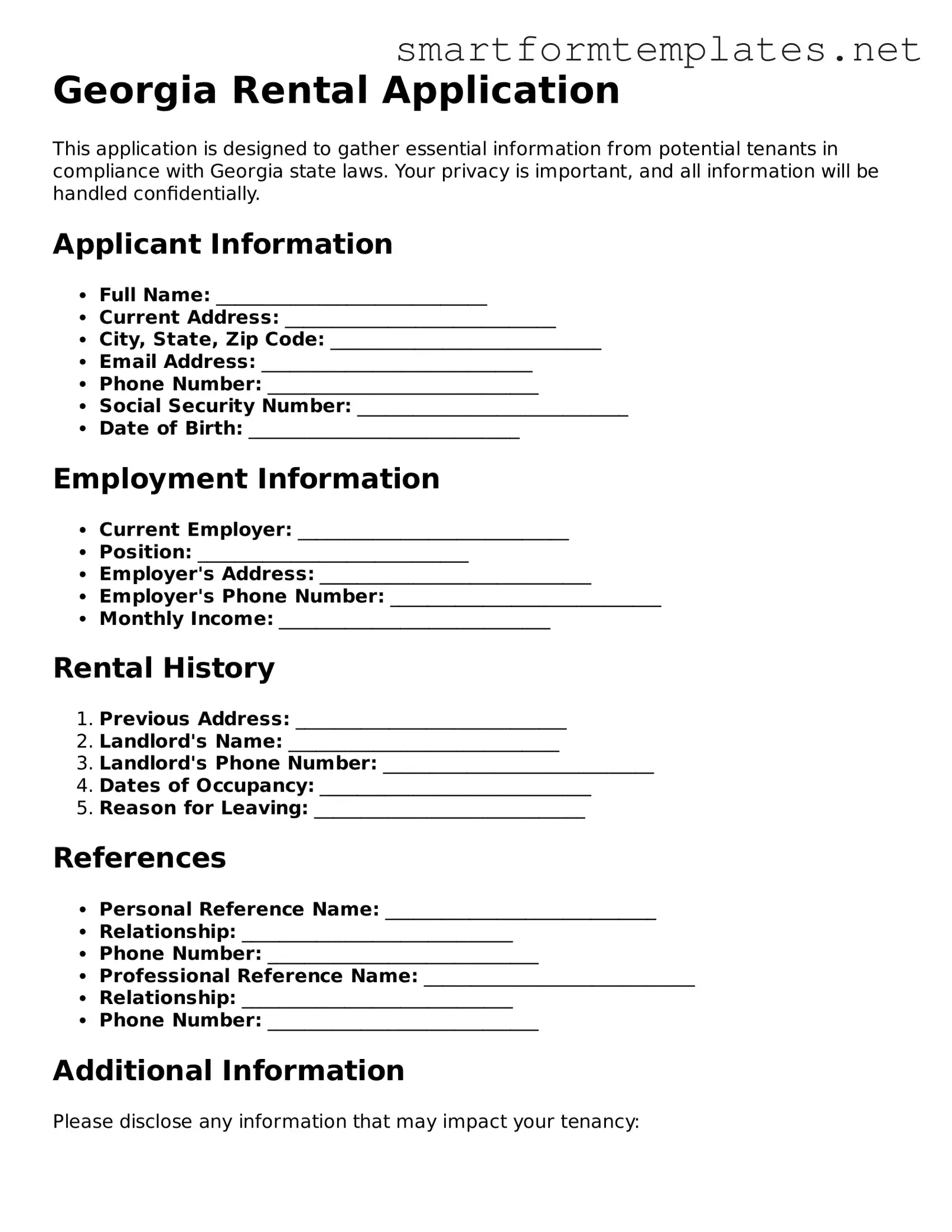 Official Georgia Rental Application Form
