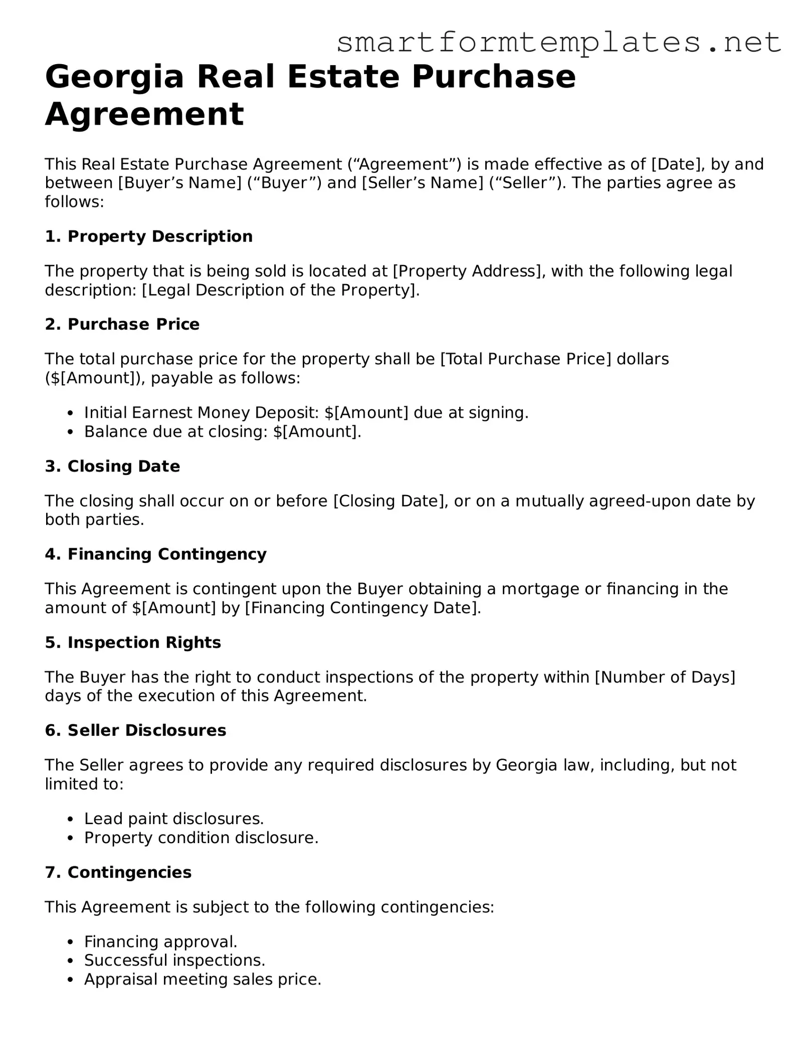 Official Georgia Real Estate Purchase Agreement Form
