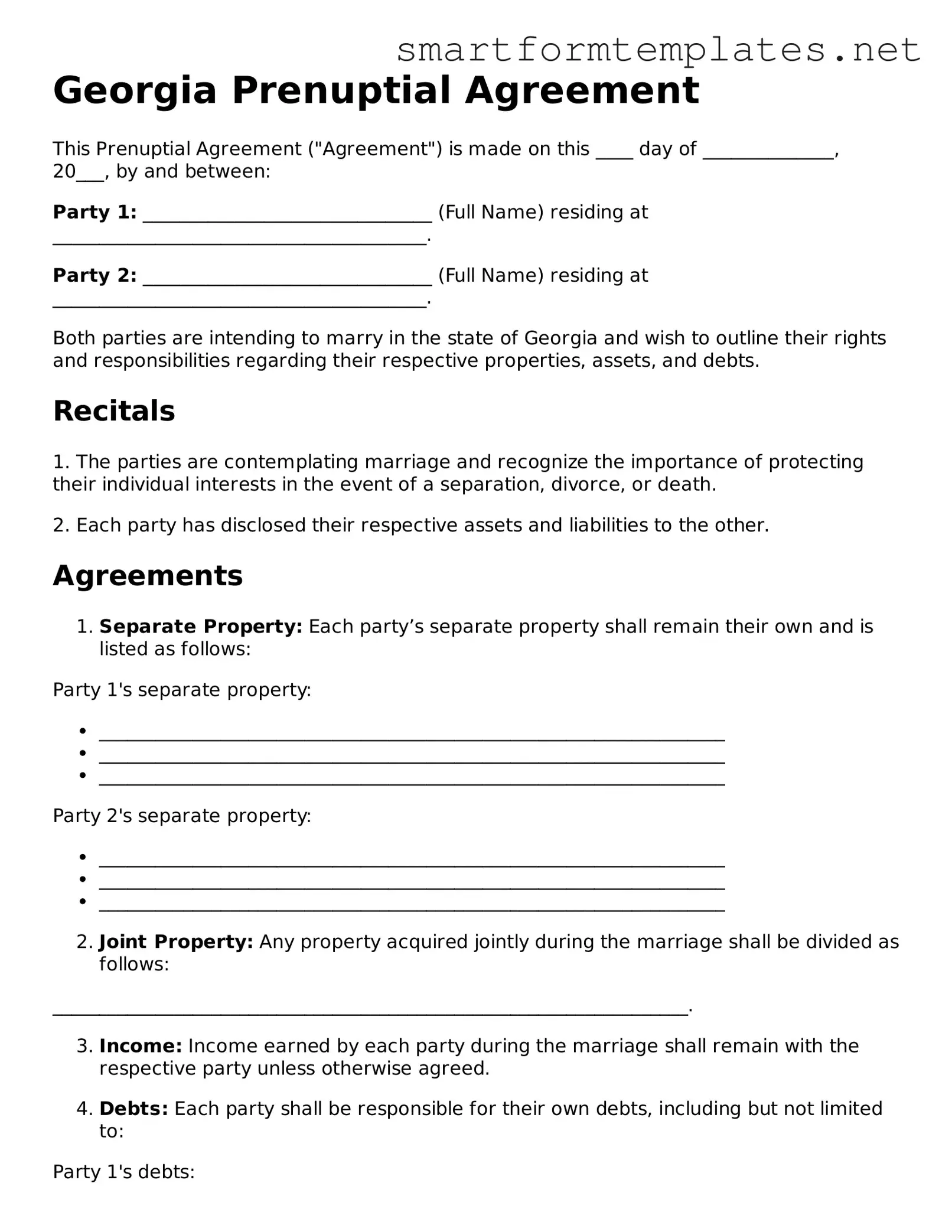 Official Georgia Prenuptial Agreement Form