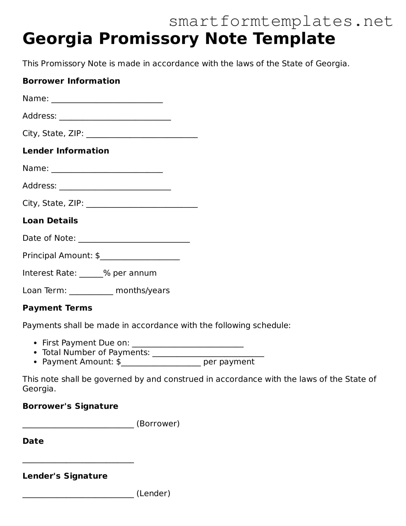 Official Georgia Promissory Note Form