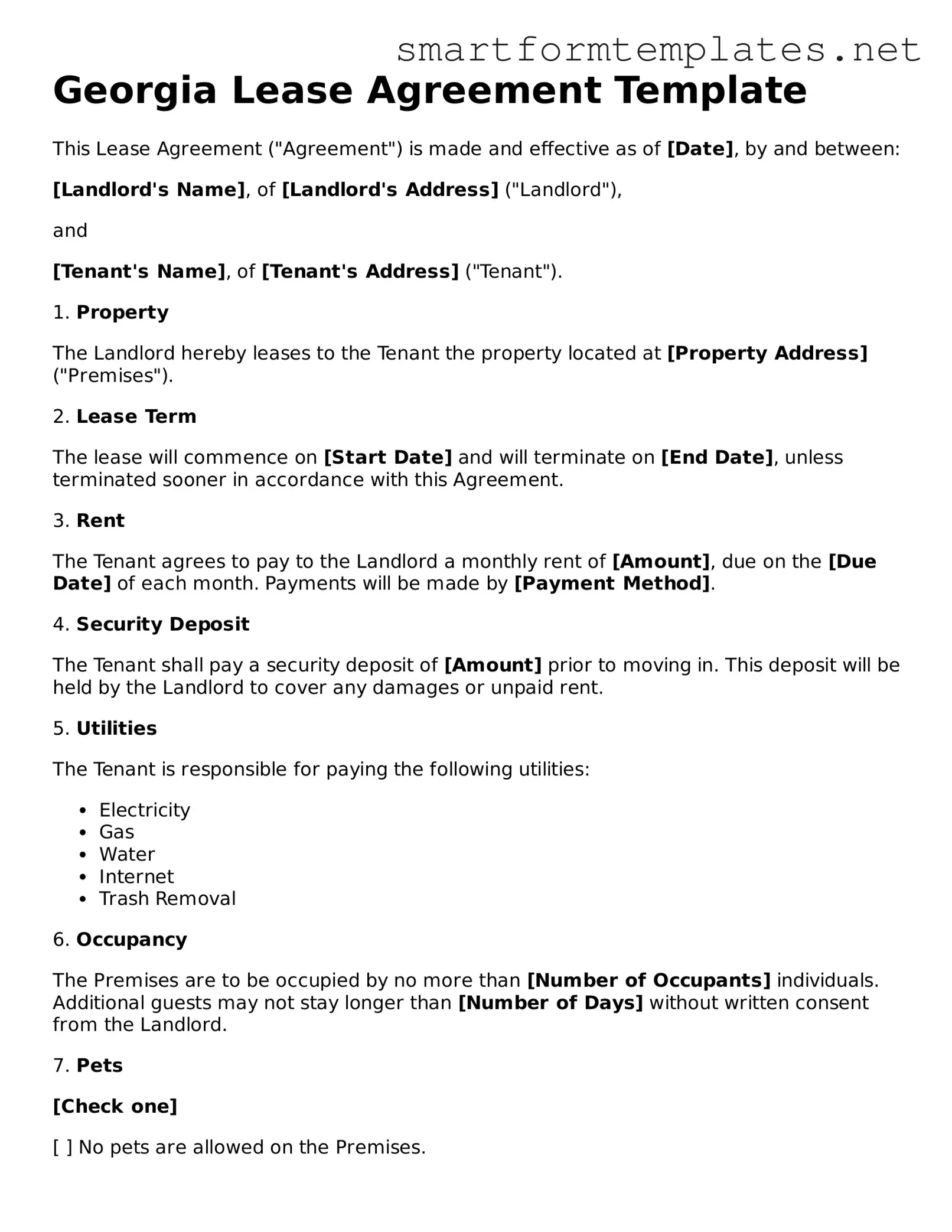 Official Georgia Lease Agreement Form