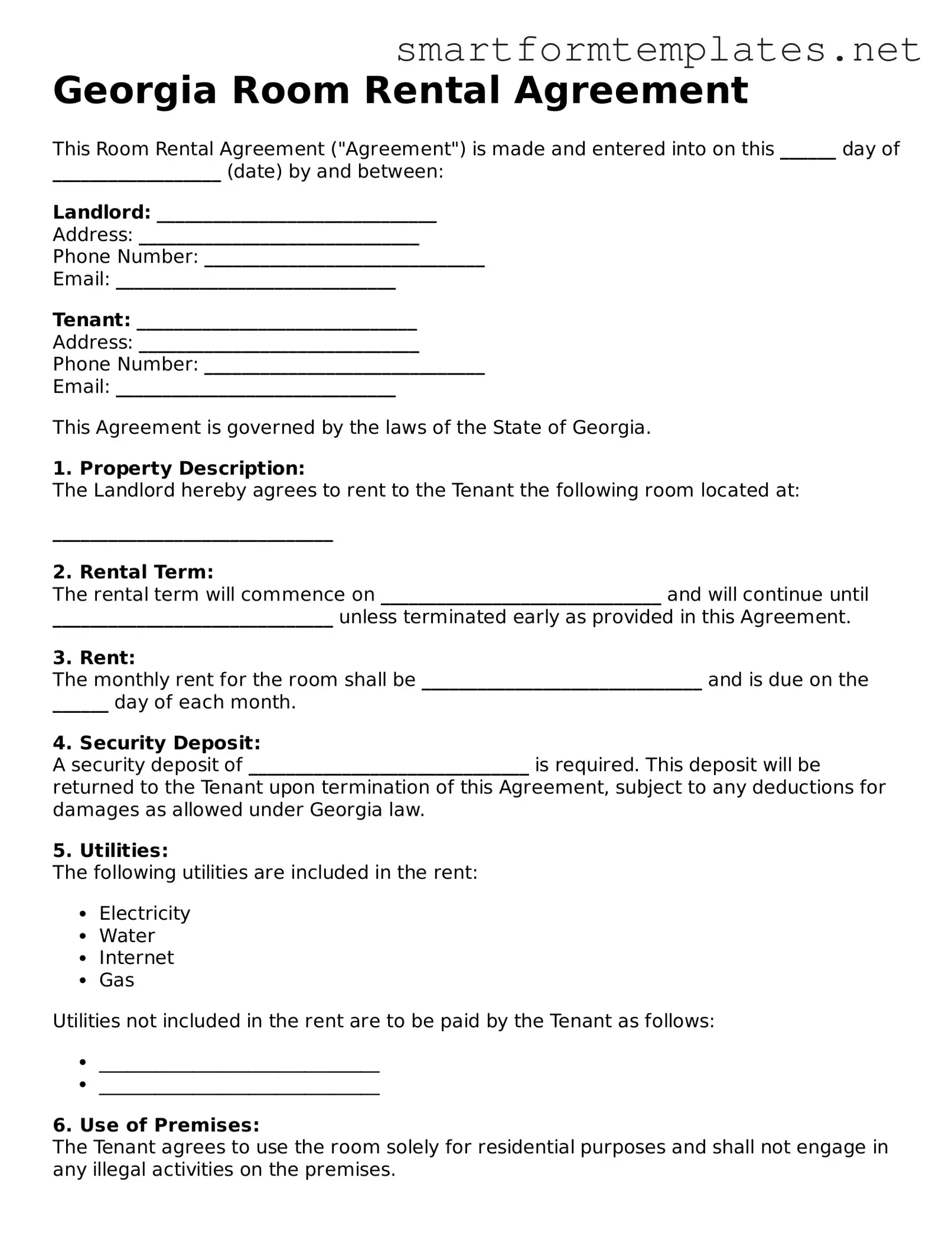 Official Georgia Room Rental Agreement Form