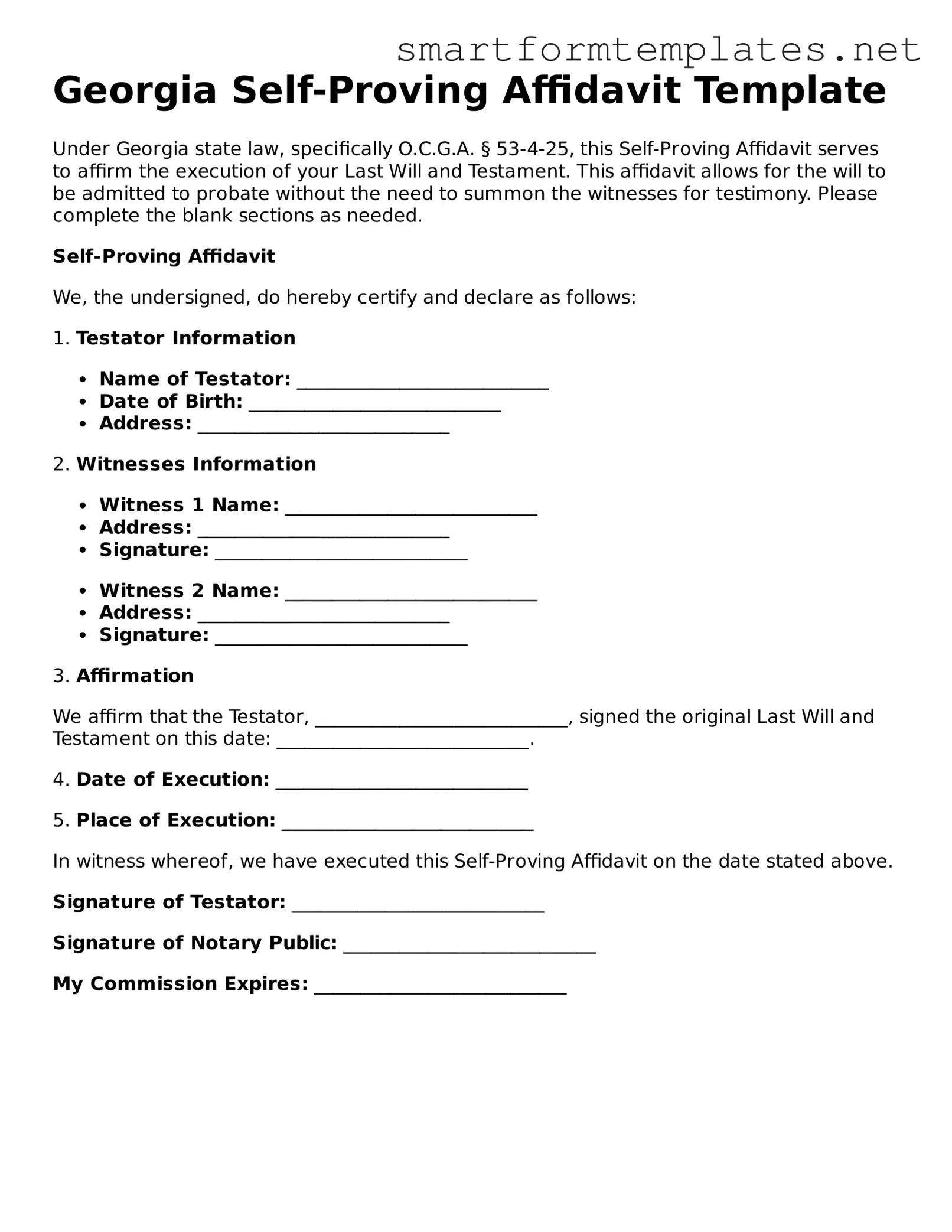 Official Georgia Self-Proving Affidavit Form