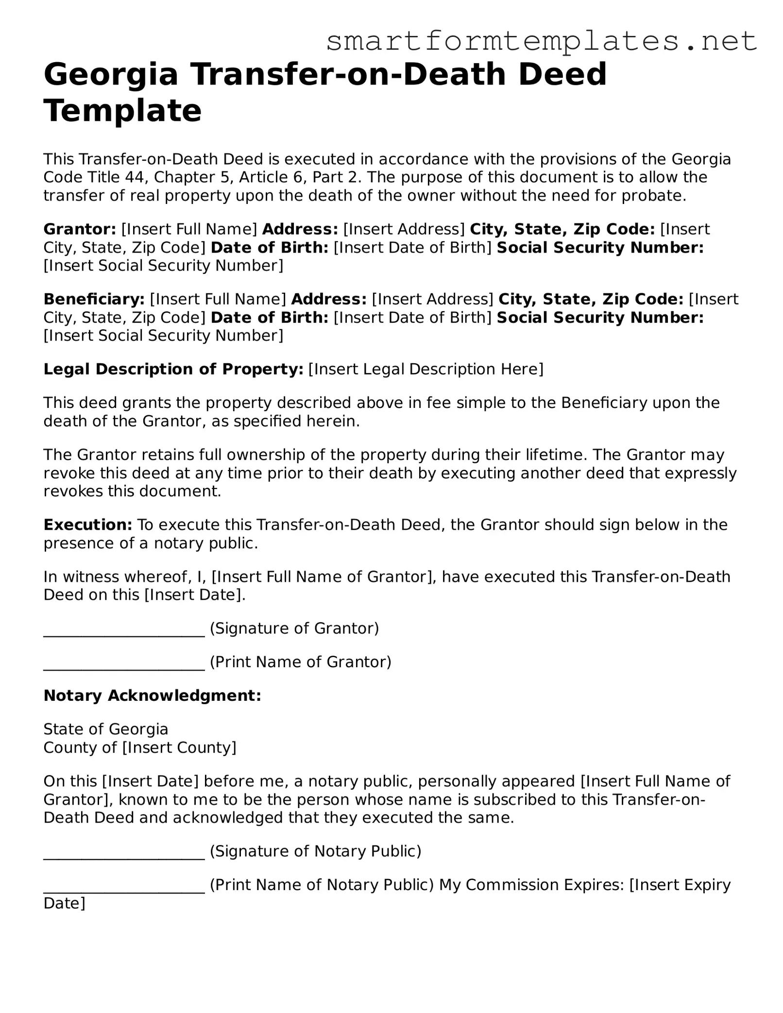 Official Georgia Transfer-on-Death Deed Form