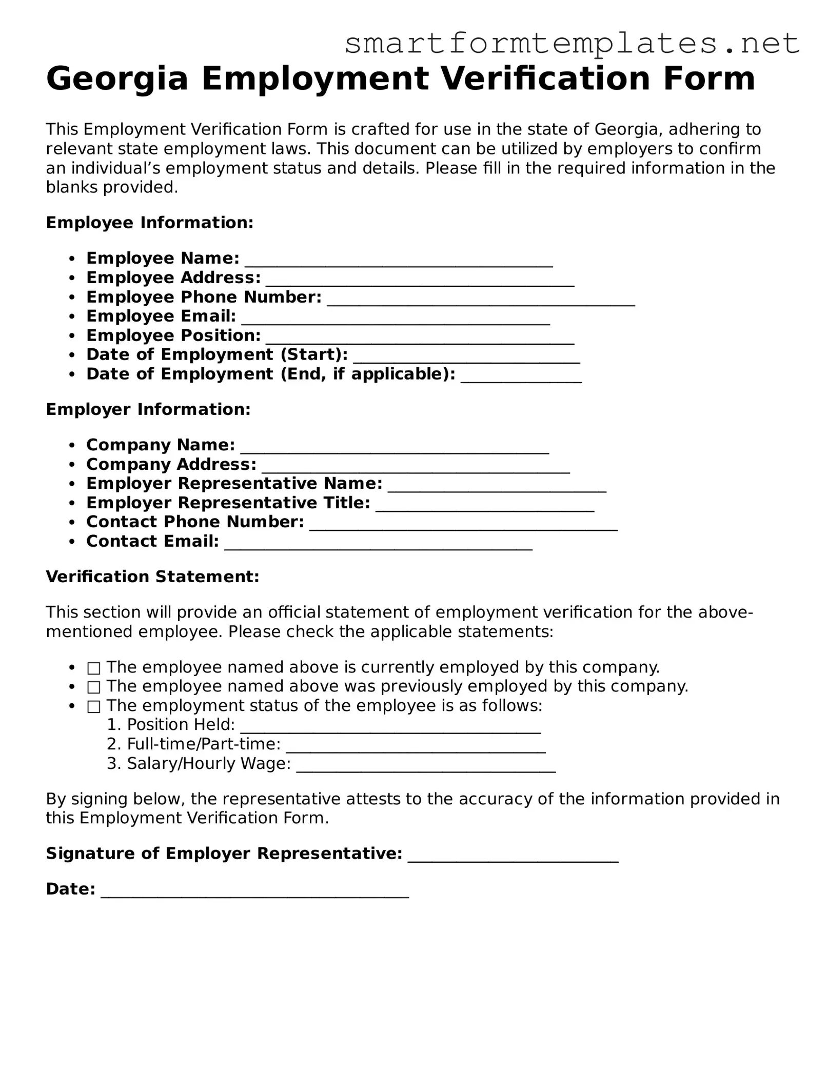 Official Georgia Employment Verification Form