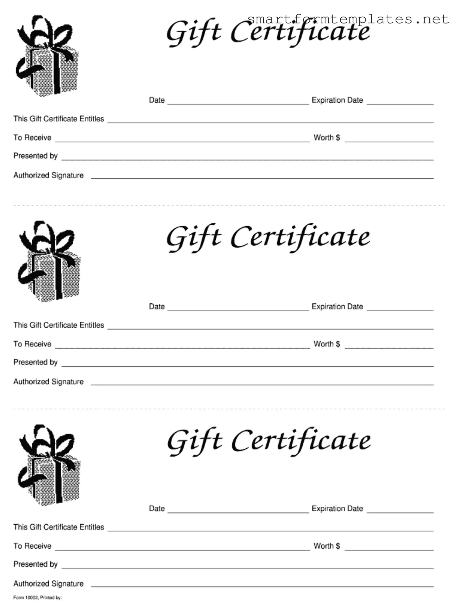 Free Gift Certificate PDF Form
