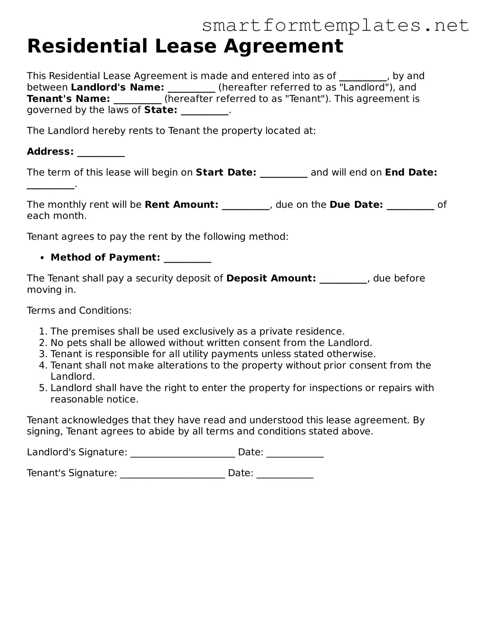 Residential Lease Agreement Template