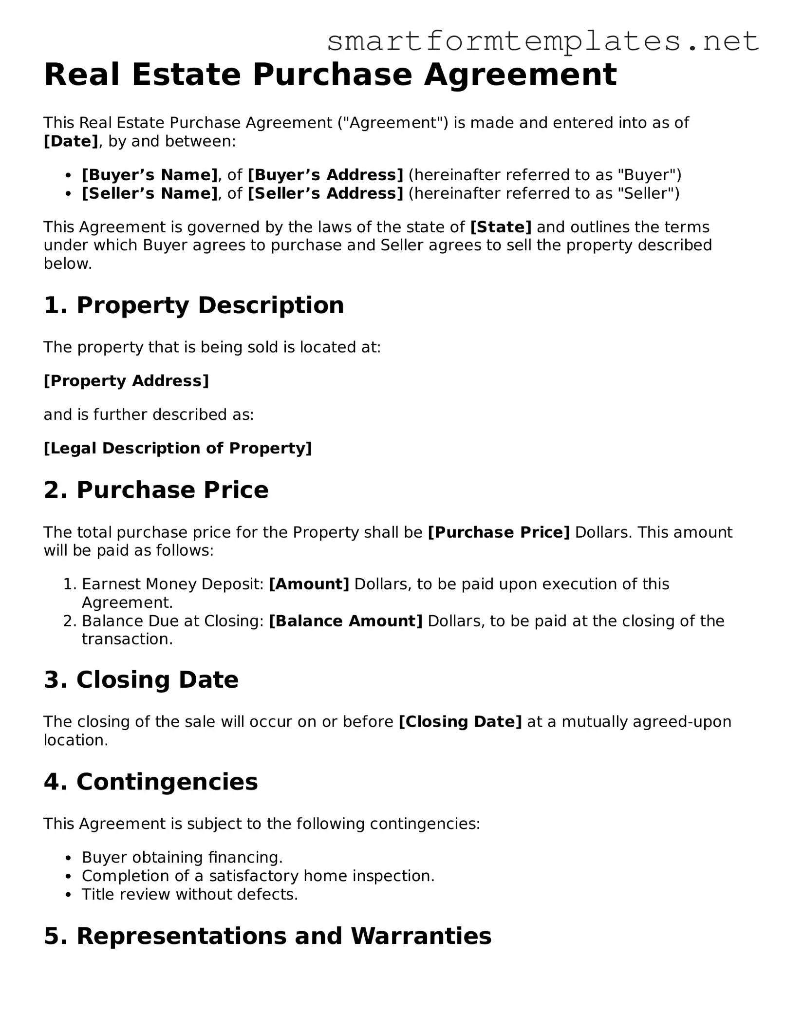 Real Estate Purchase Agreement Template