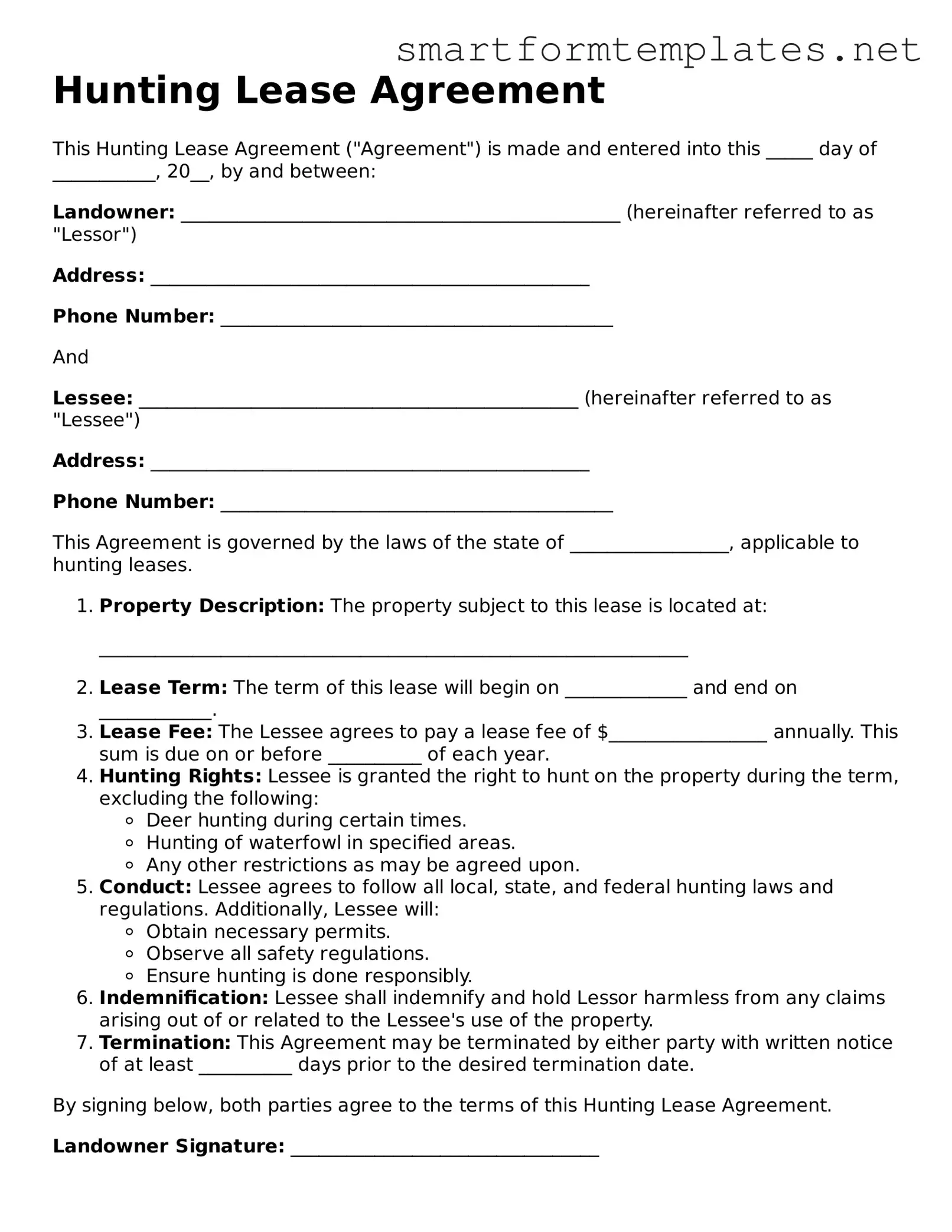 Hunting Lease Agreement Template