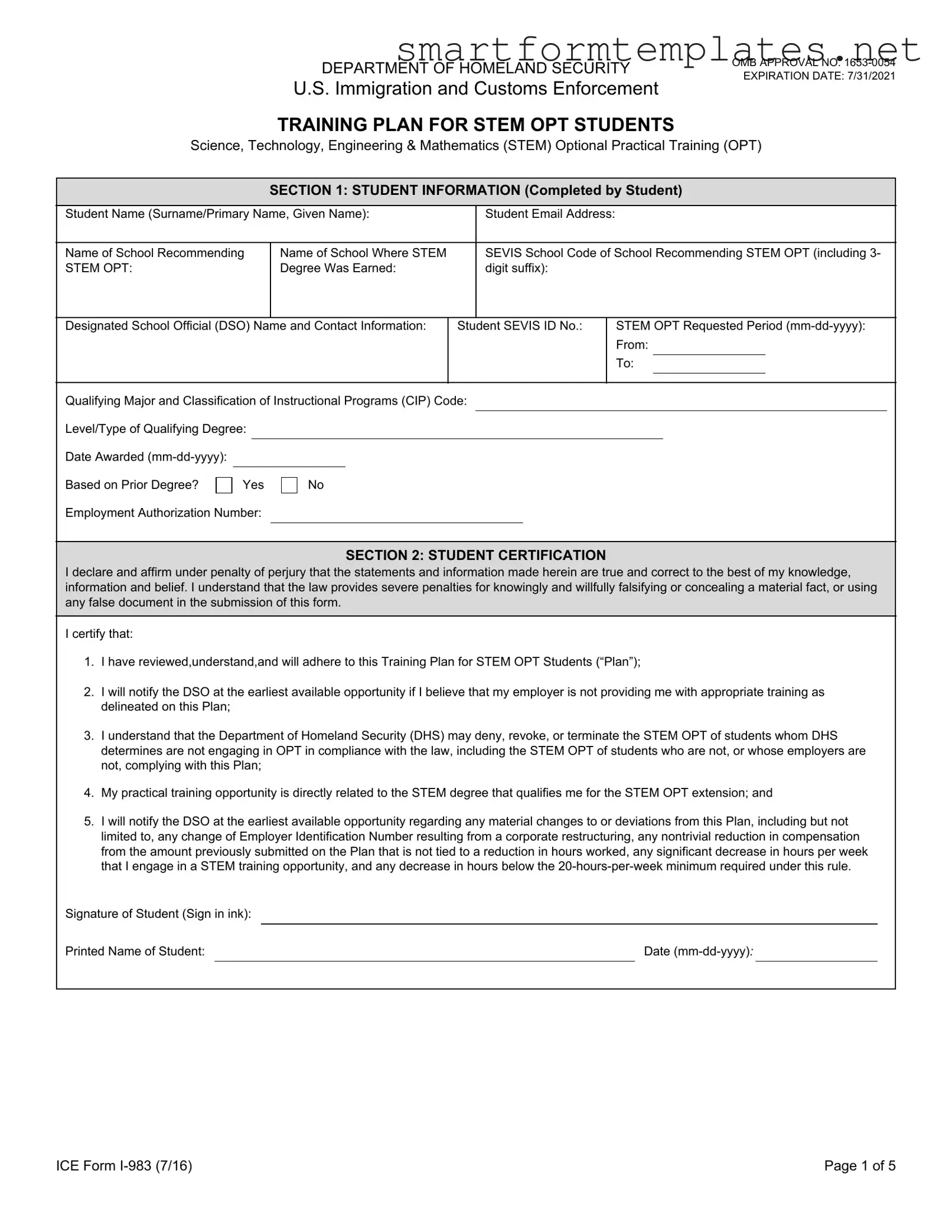 Free ICE I-983 PDF Form