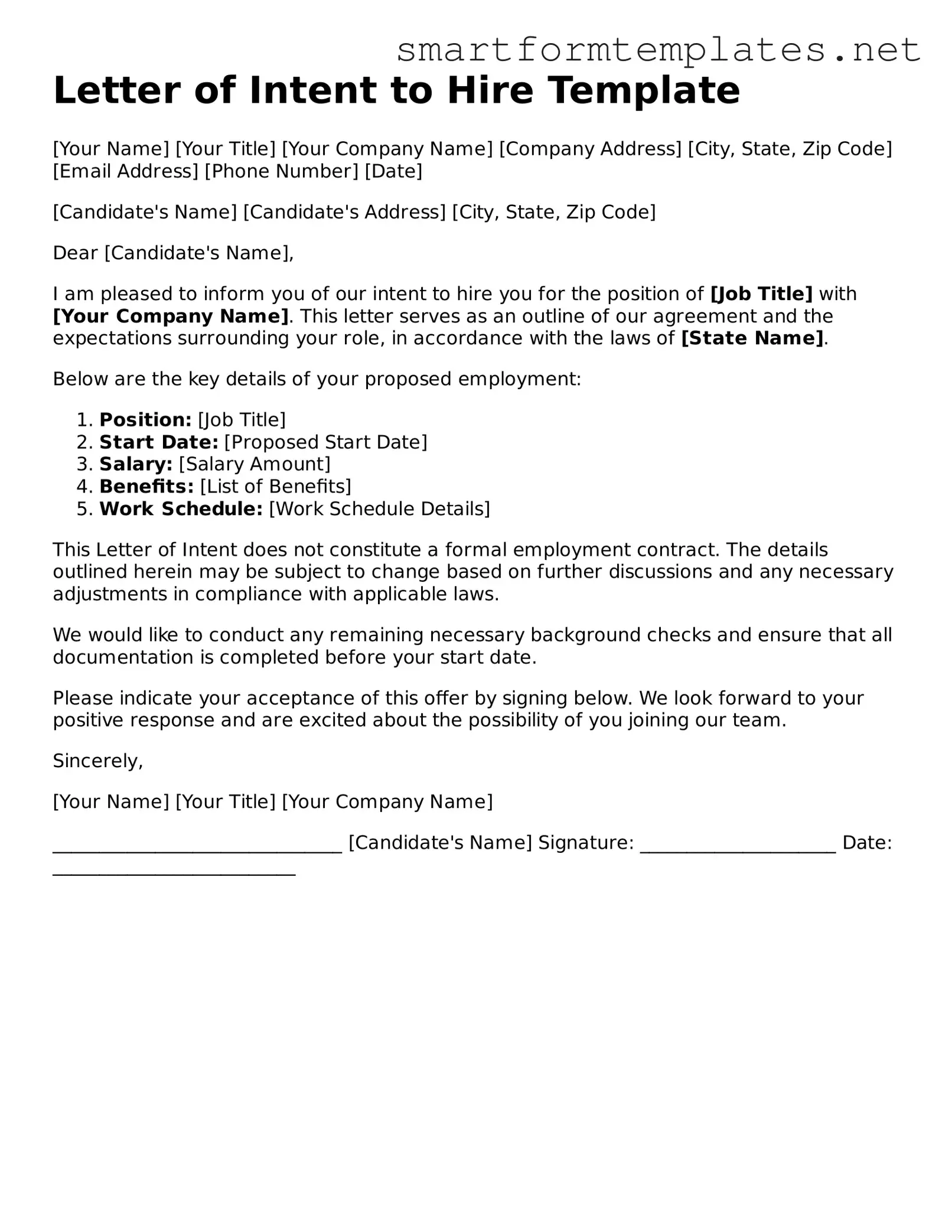 Letter of Intent to Hire Template