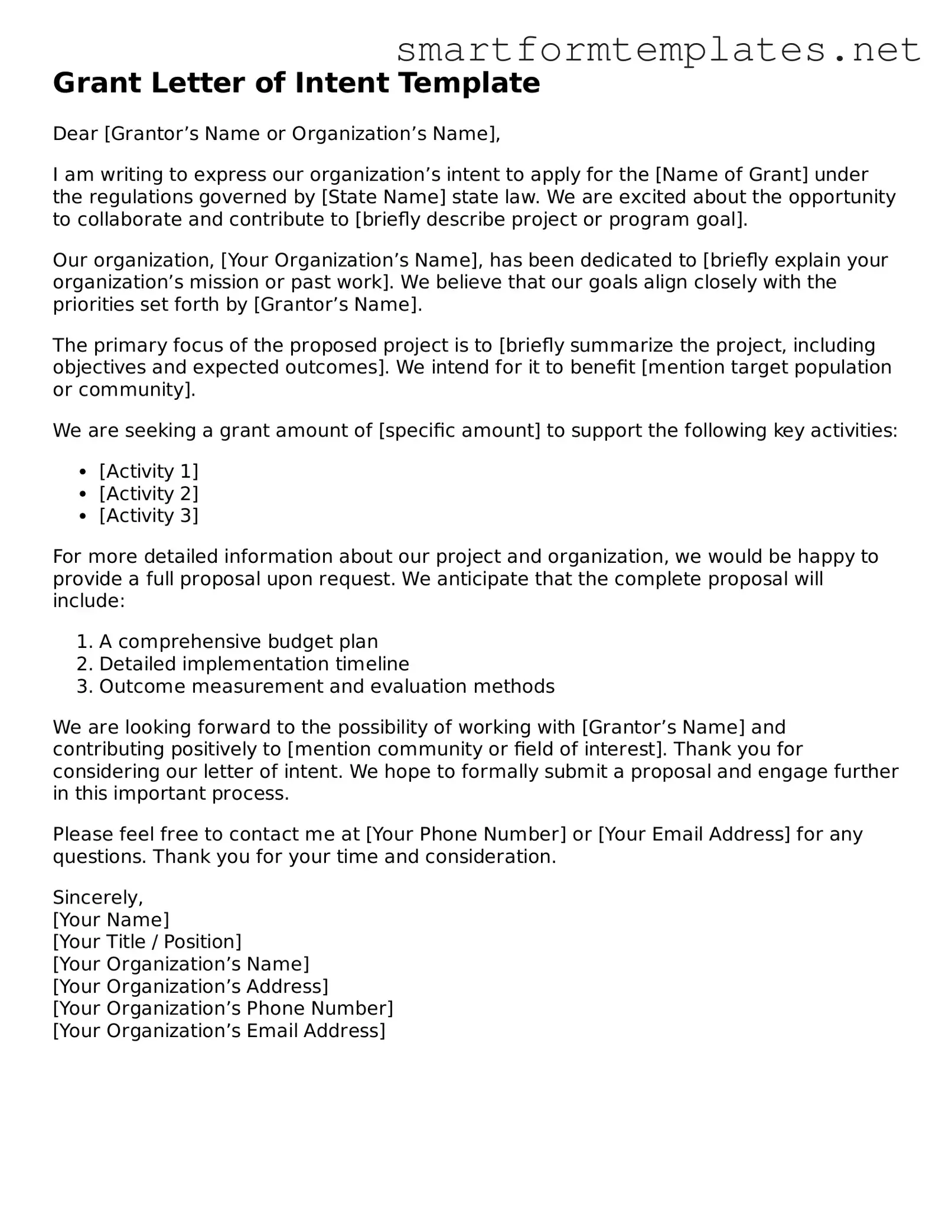 Grant Letter of Intent Template