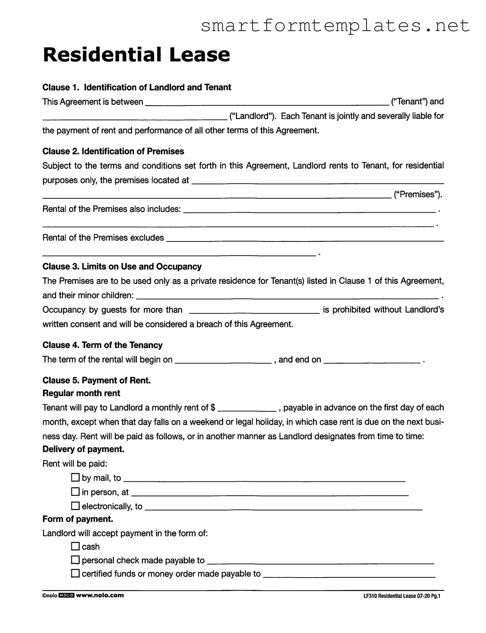 Free Lf310 Residential Lease PDF Form