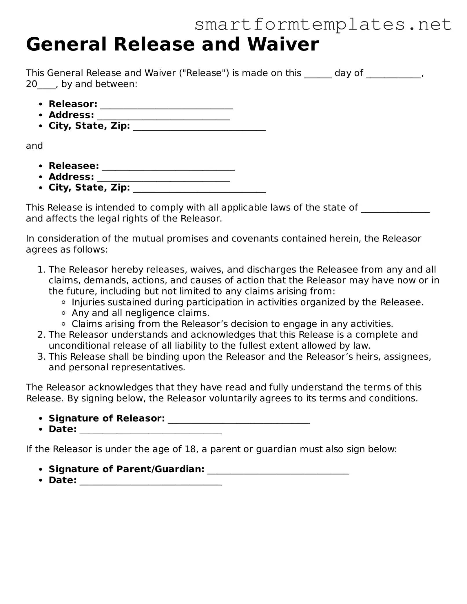 General Release and Waiver Template