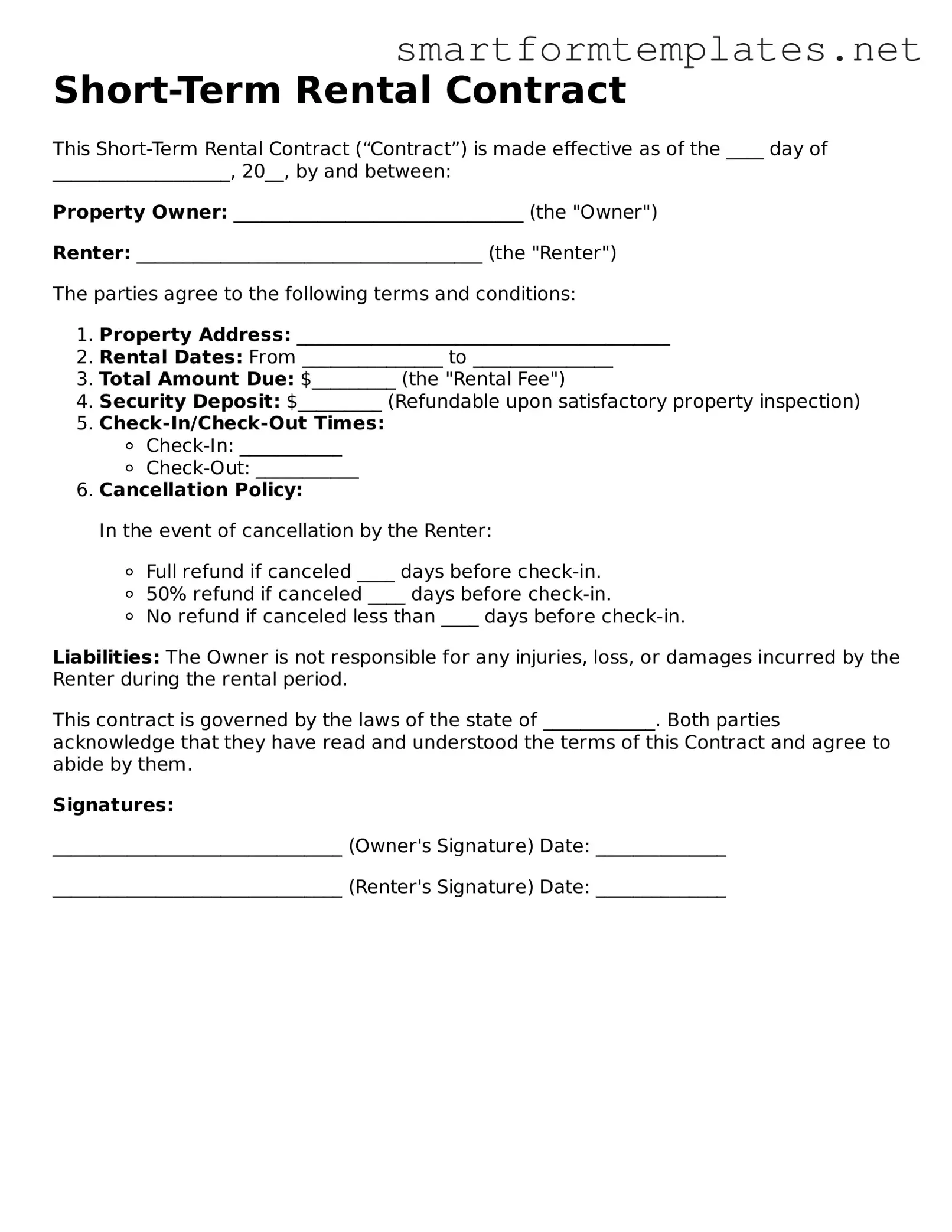 Short-Term Rental Contract Template