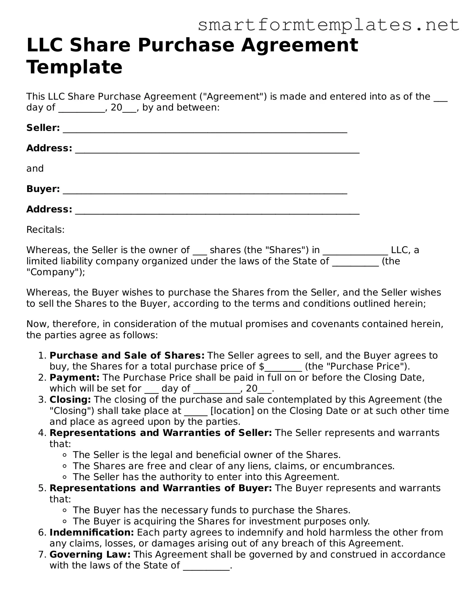 LLC Share Purchase Agreement Template