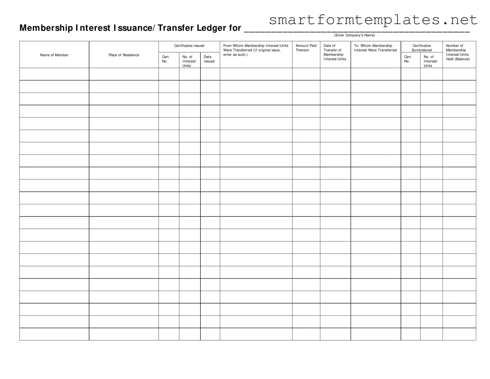 Free Membership Ledger PDF Form