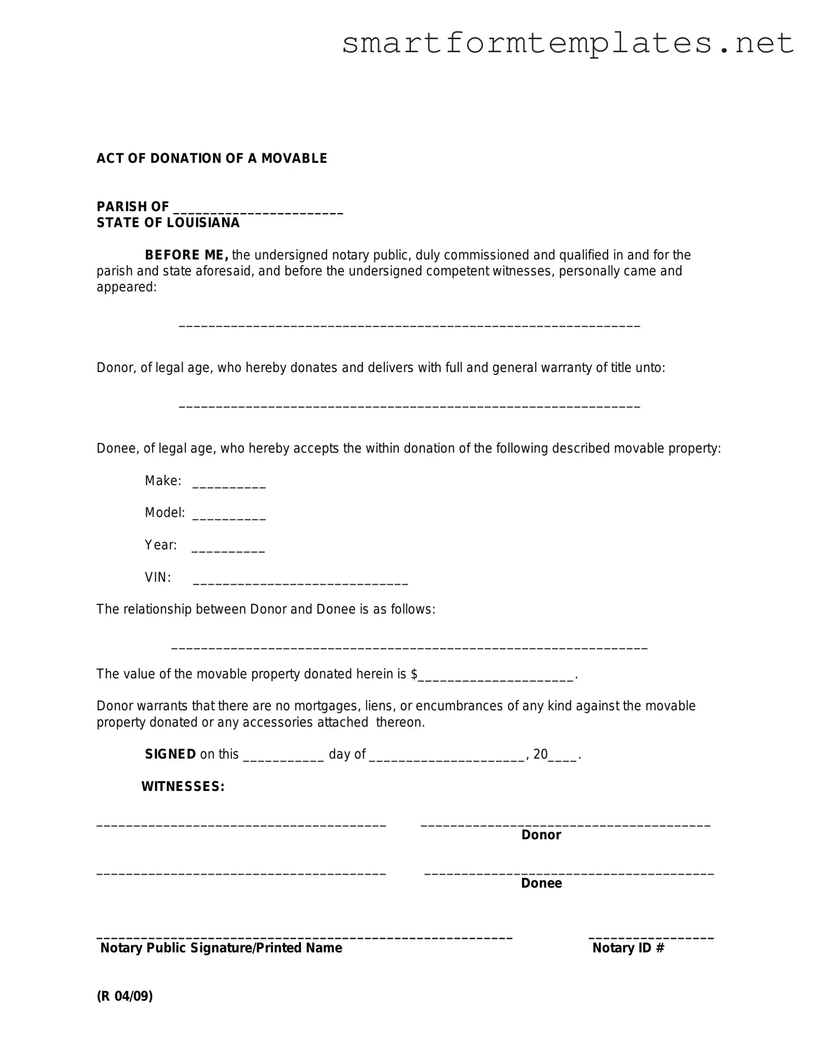 Free Louisiana act of donation PDF Form