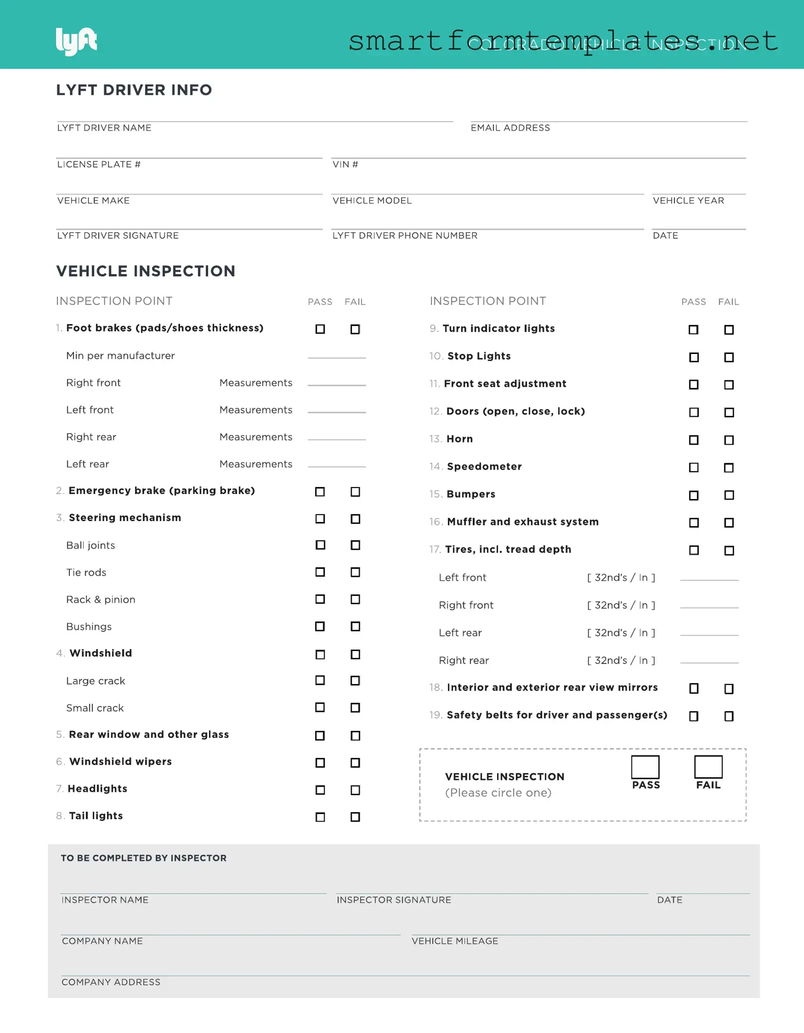 Free Lyft Inspection PDF Form