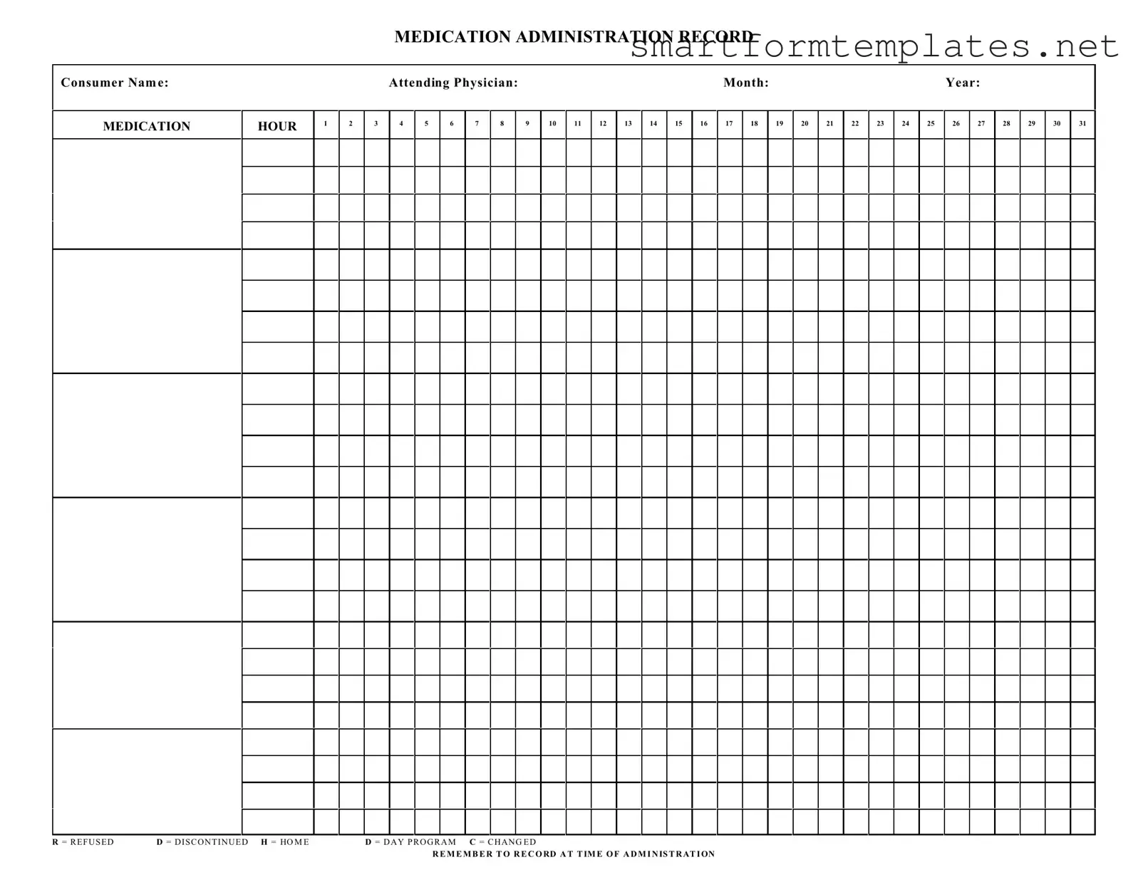 Free Medication Administration Record Sheet PDF Form